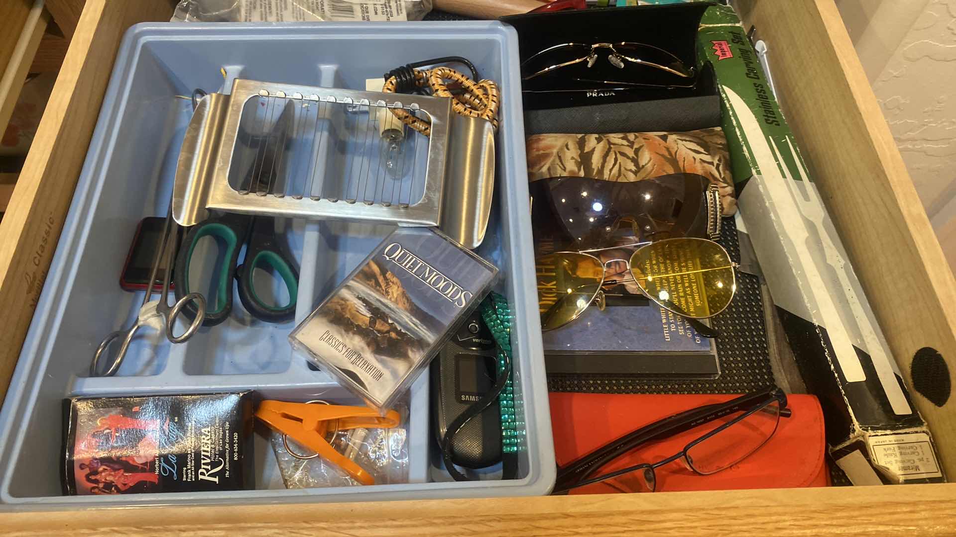 Photo 1 of CONTENTS OF CABINET - KITCHEN TOOLS & GLASSES