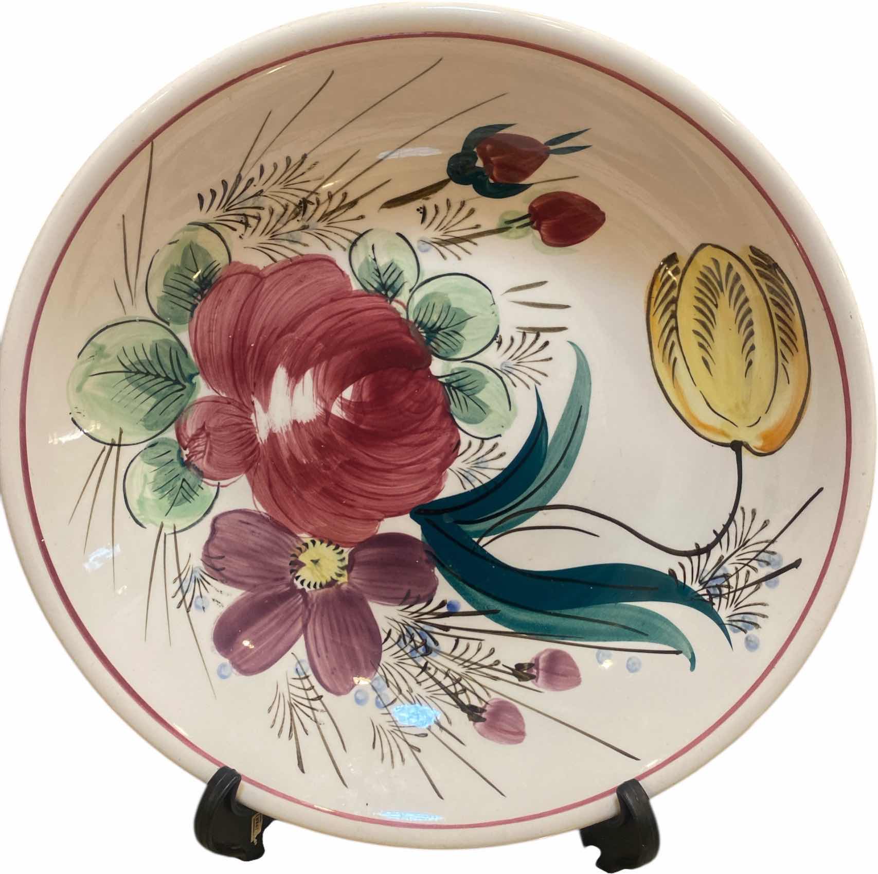 Photo 1 of 14” HAND PAINTED CERAMIC FLORAL BOWL
