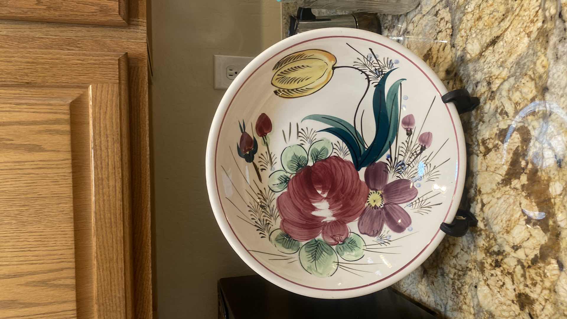 Photo 1 of 14” HAND PAINTED CERAMIC FLORAL BOWL
