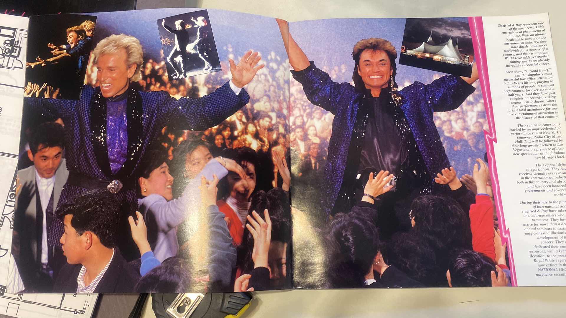 Photo 1 of FRAMED 1993 POSTER SIEGFRIED & ROY EXHIBIT SIGNED ARTWORK 37” x 25” & BROCHURE