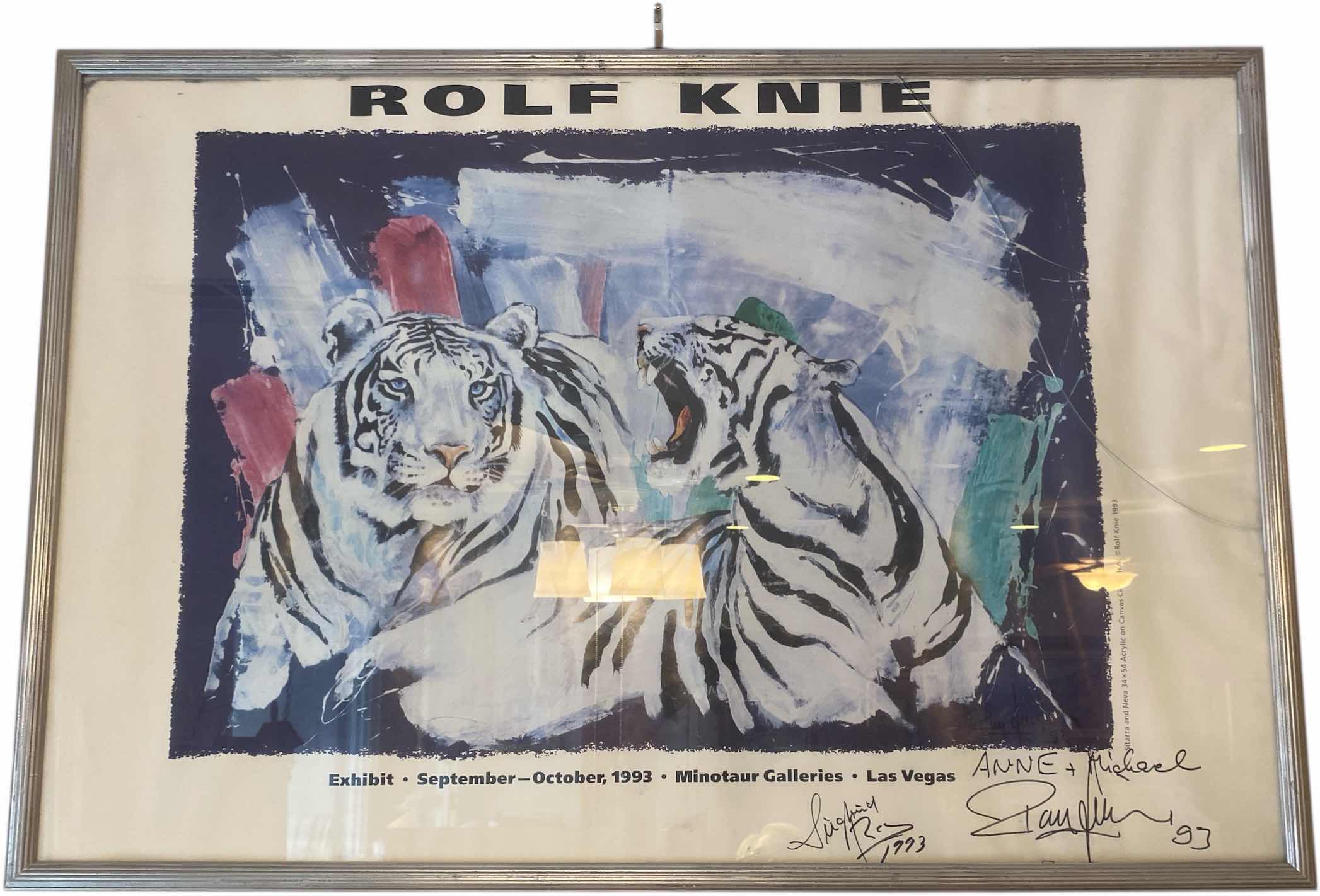 Photo 1 of FRAMED 1993 POSTER SIEGFRIED & ROY EXHIBIT SIGNED ARTWORK 37” x 25” & BROCHURE