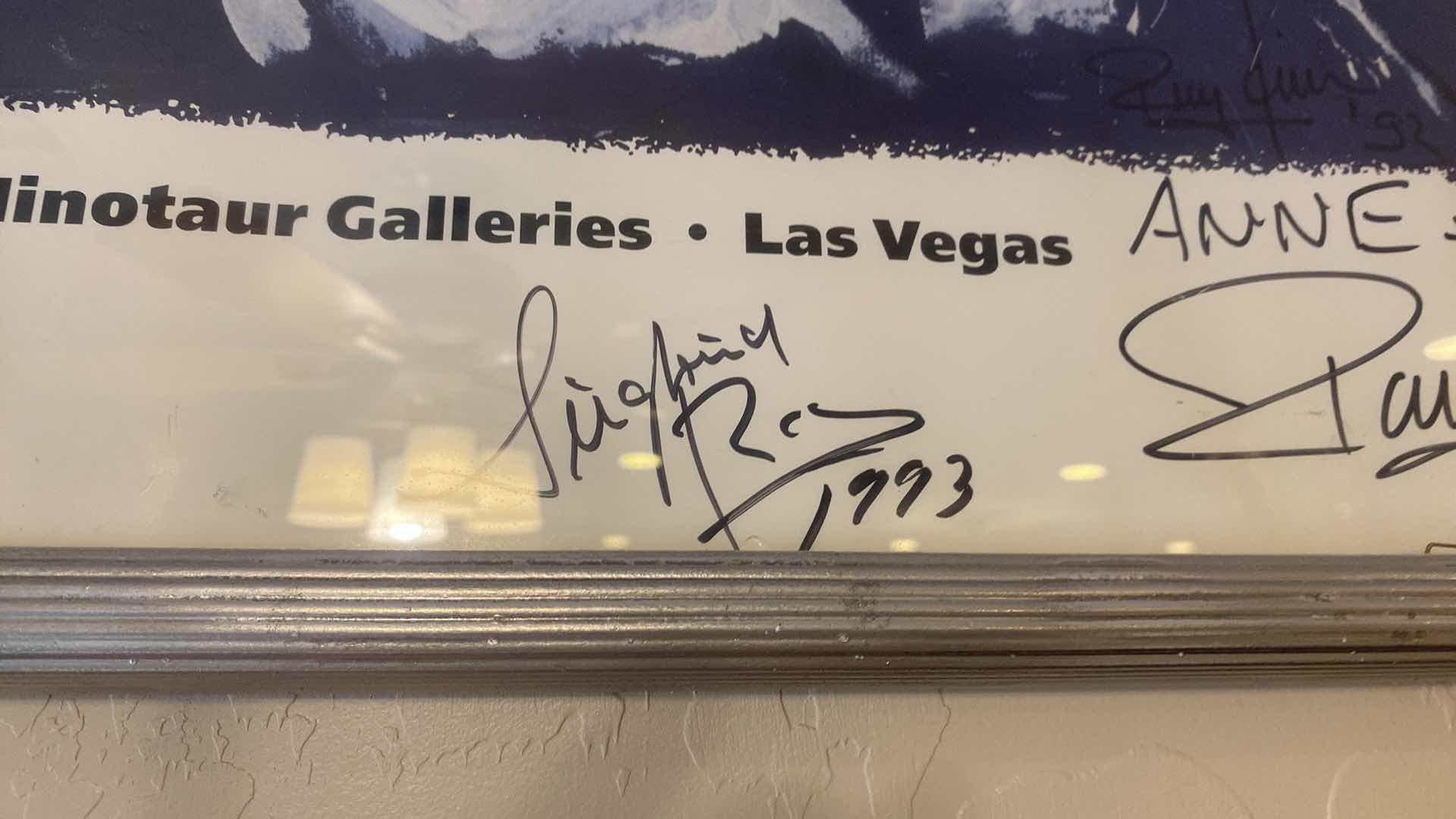 Photo 1 of FRAMED 1993 POSTER SIEGFRIED & ROY EXHIBIT SIGNED ARTWORK 37” x 25” & BROCHURE