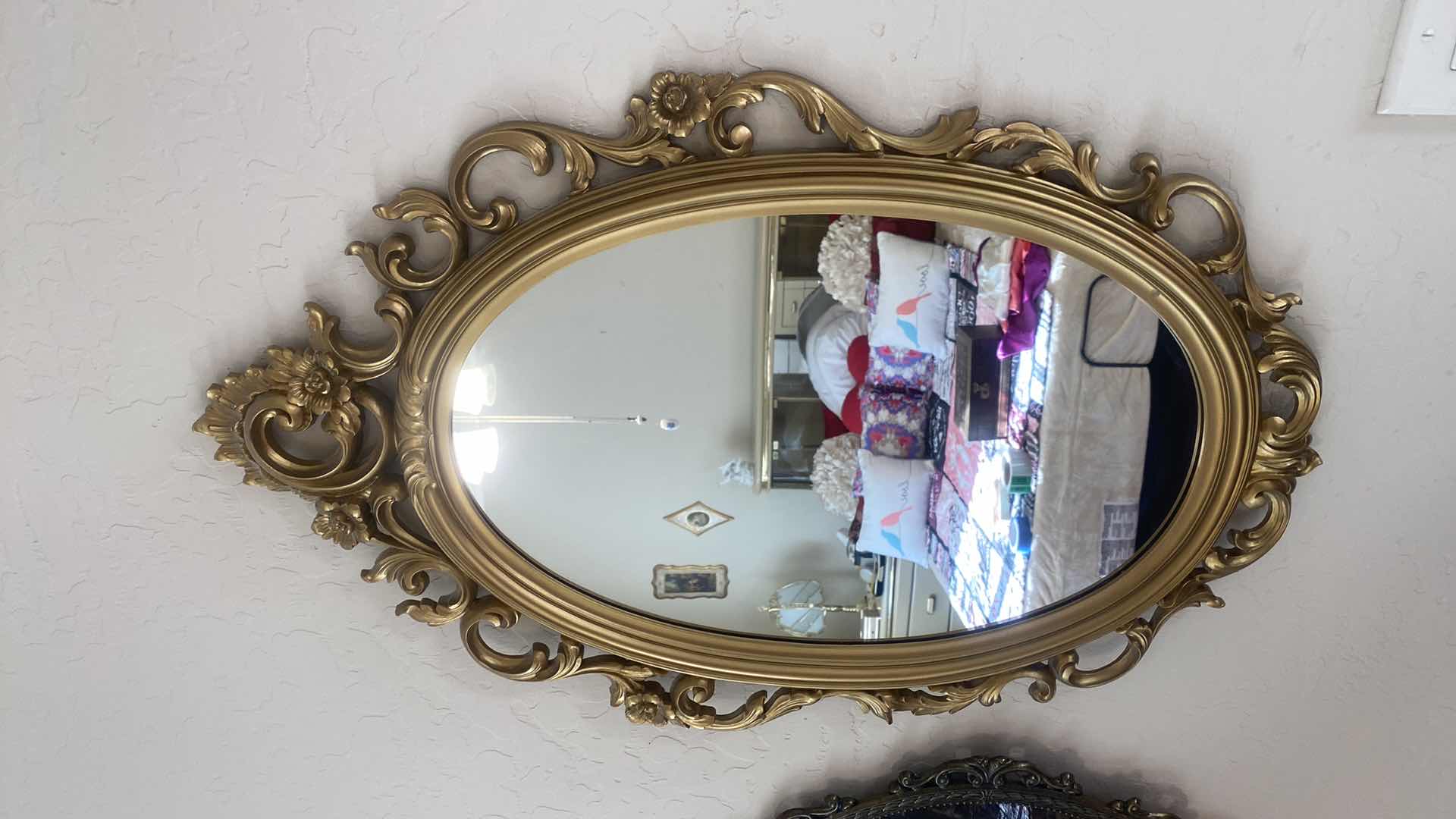 Photo 1 of FRAME WITH PHOTO GIRL WITH DOG & PLASTIC FRAMED GOLD MIRROR 16” x 26”
