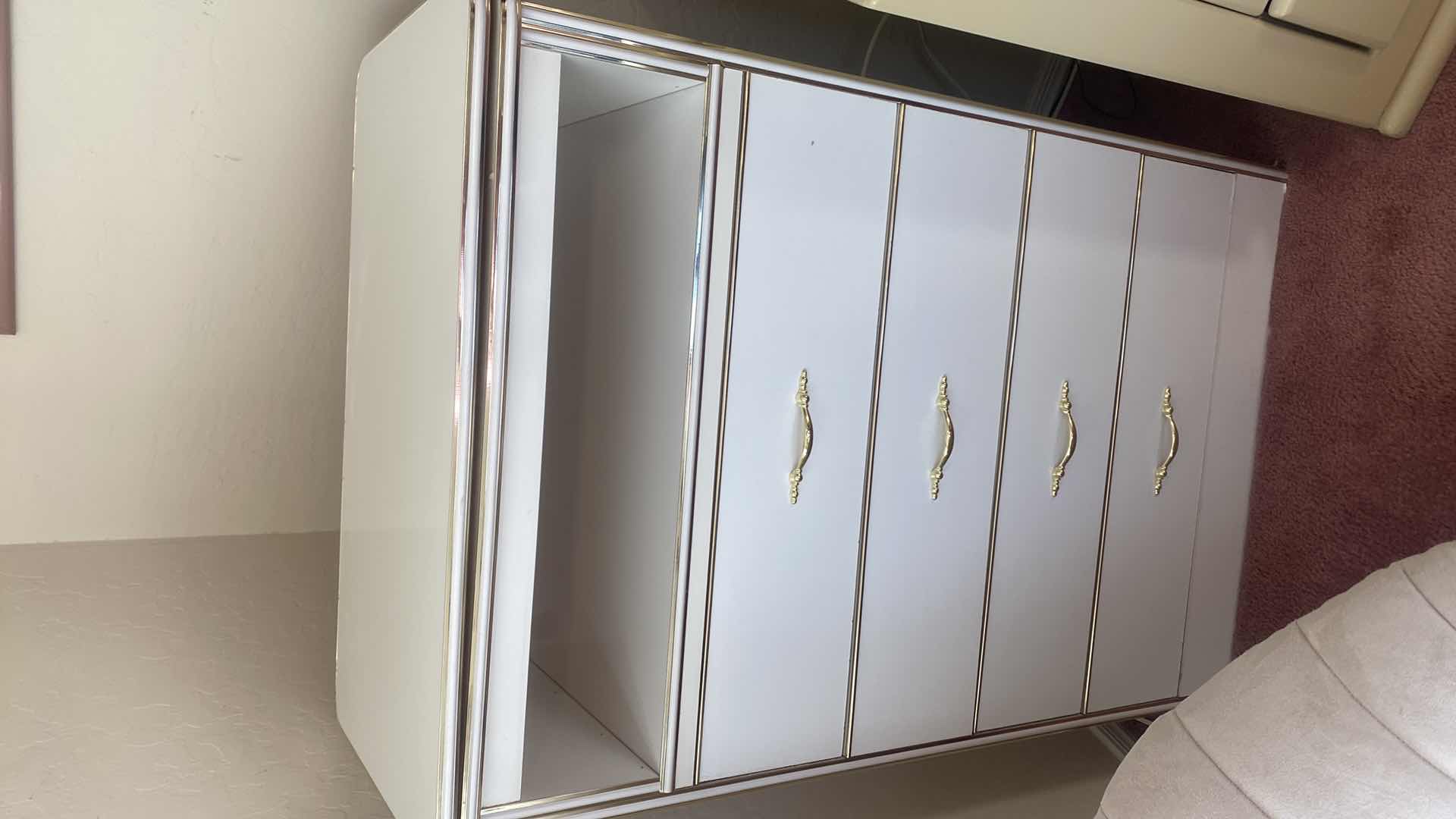 Photo 1 of WHITE WOOD 4 DRAWER CHEST W SWIVEL TOP 28 1/2” x 16” H 41 1/2”