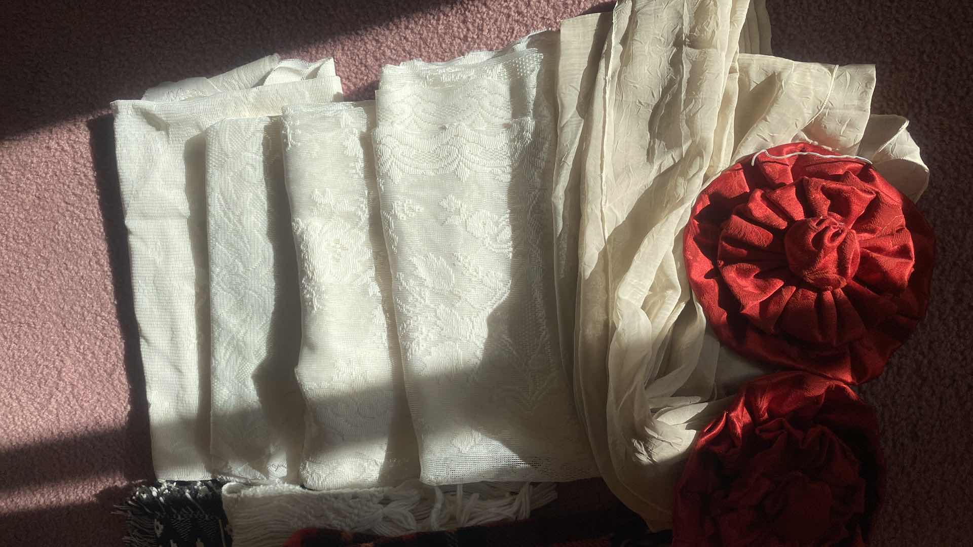 Photo 1 of 2 THROWS, 1 RUG, 4 ROSETTES & 4 DRAPERY PANELS & SWAG