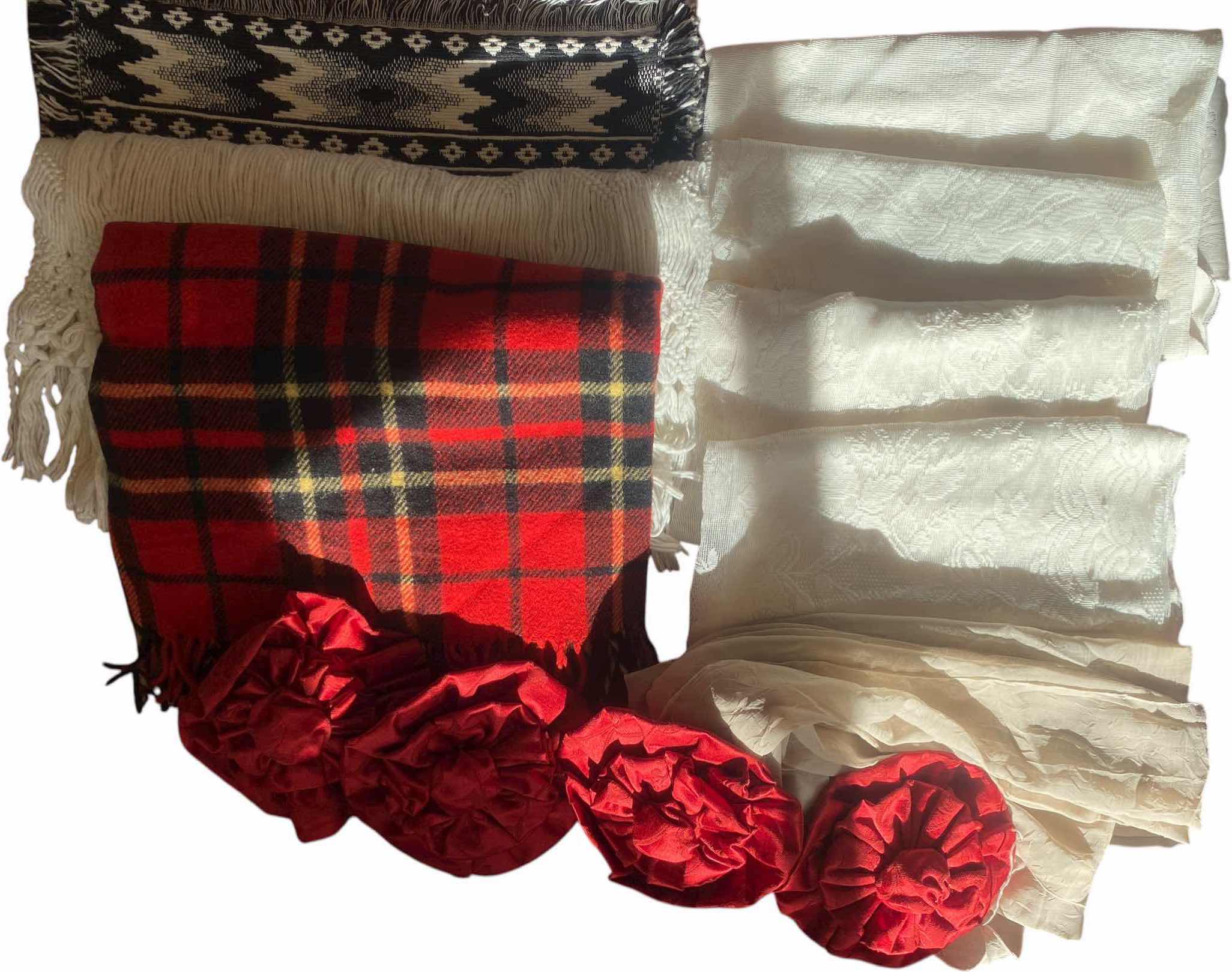 Photo 1 of 2 THROWS, 1 RUG, 4 ROSETTES & 4 DRAPERY PANELS & SWAG