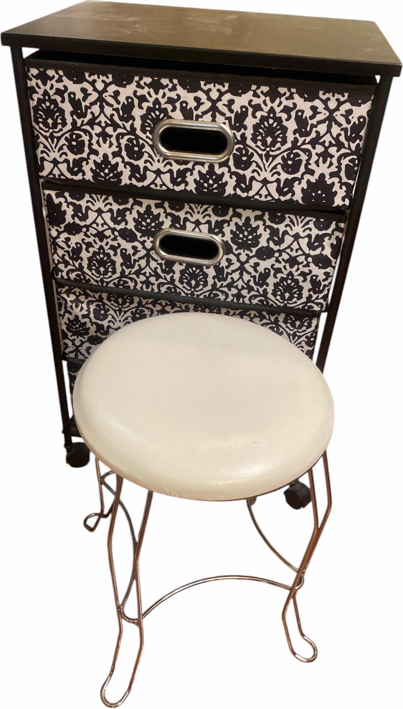 Photo 1 of VANITY CHAIR SEAT HEIGHT 18” & 4 DRAWER ROLLING PRESSBOARD & FABRIC STORAGE 19” x 14” H 31”