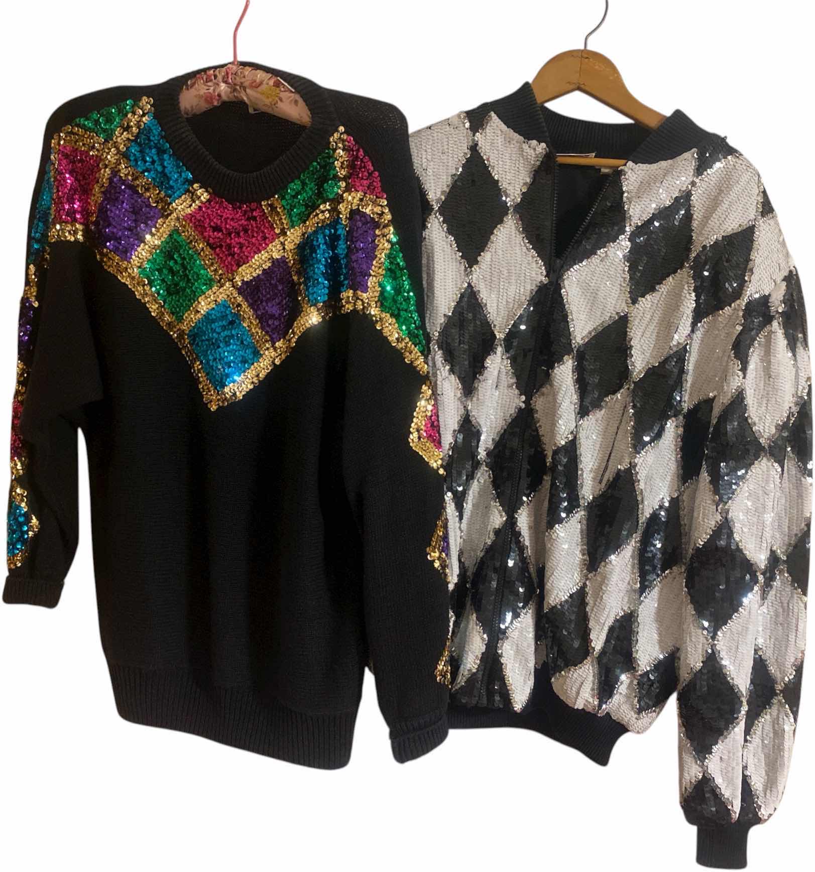 Photo 1 of WOMENS SIZE L SEQUIN JACKET & SIZE M OVERSIZED SWEATER