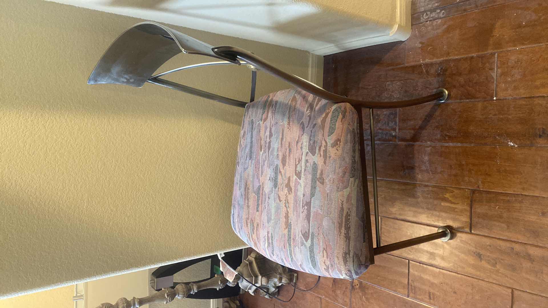 Photo 1 of 7 PIECE SMOKED GLASS AND HEAVY METAL TABLE, WITH 6 CHAIRS (2 ARM CHAIRS 4 DINING CHAIRS, TABLE EXPANDS) 5’ X 40” H30” EXPANDS TO 10’