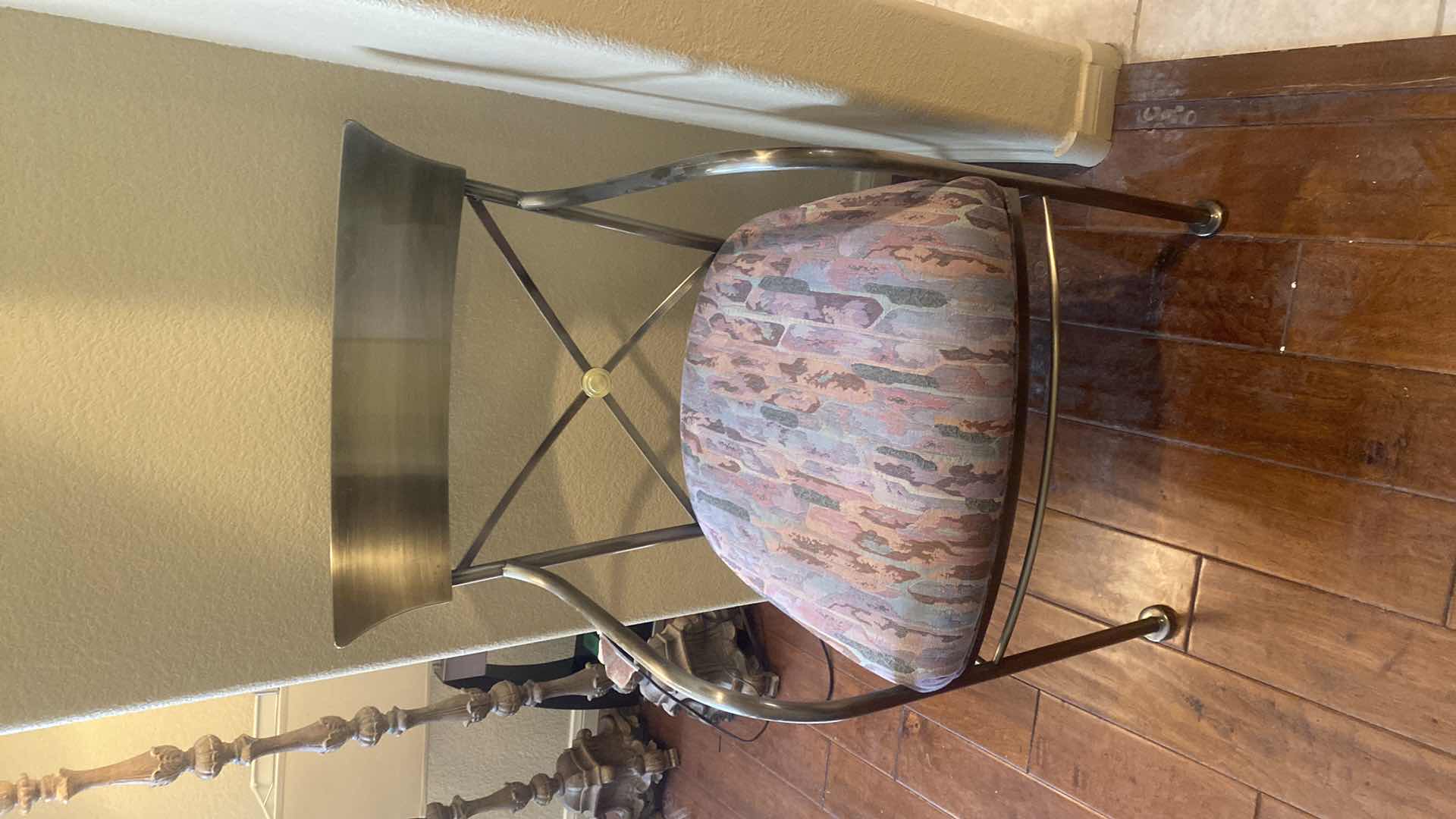 Photo 1 of 7 PIECE SMOKED GLASS AND HEAVY METAL TABLE, WITH 6 CHAIRS (2 ARM CHAIRS 4 DINING CHAIRS, TABLE EXPANDS) 5’ X 40” H30” EXPANDS TO 10’