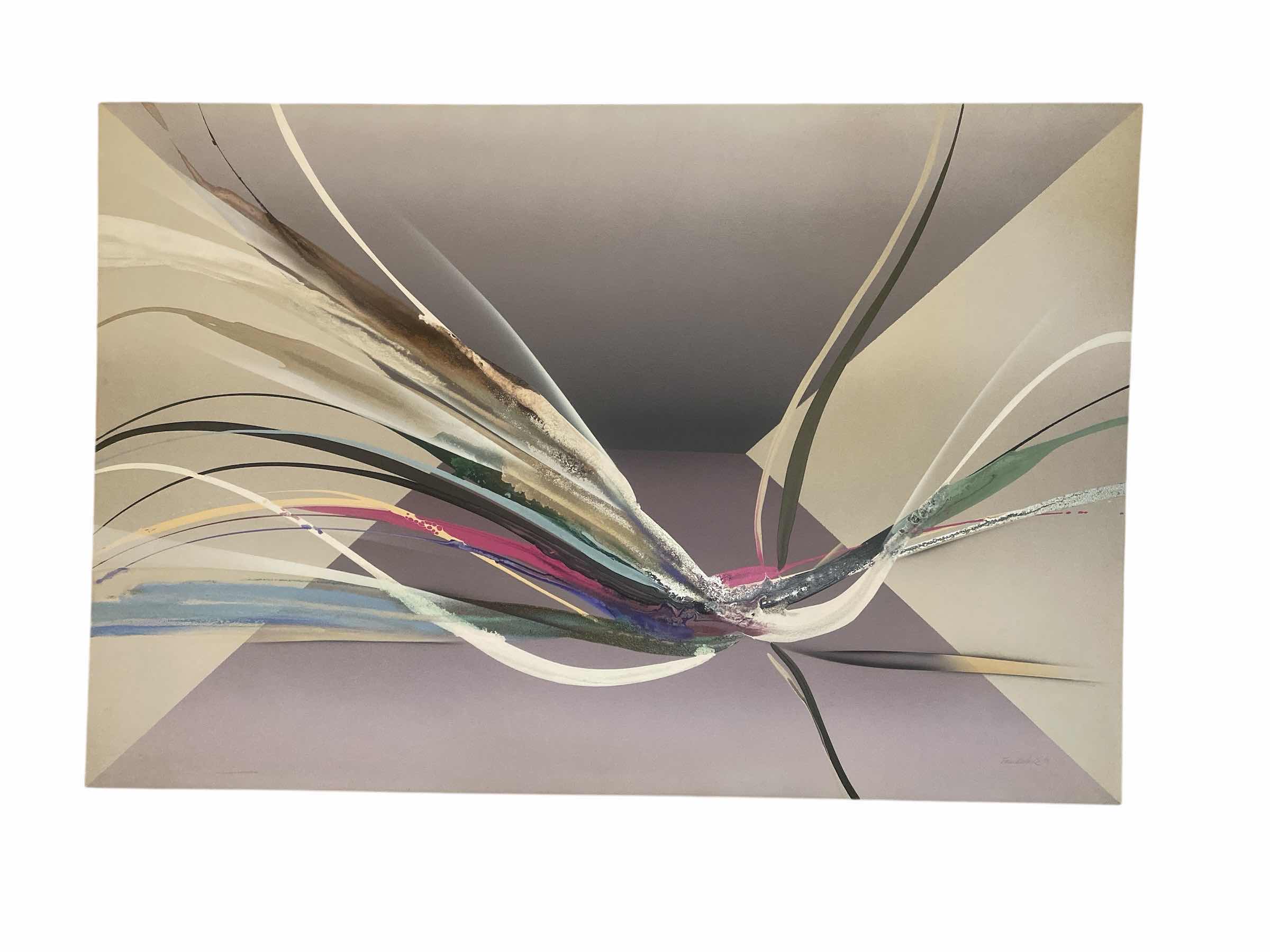 Photo 1 of VINTAGE ORIGINAL ACRYLIC ON CANVAS “ACTION ABSTRACT by ELBA ALVAREZ ARTWORK WITH COA/APPRAISAL 72” X 48”