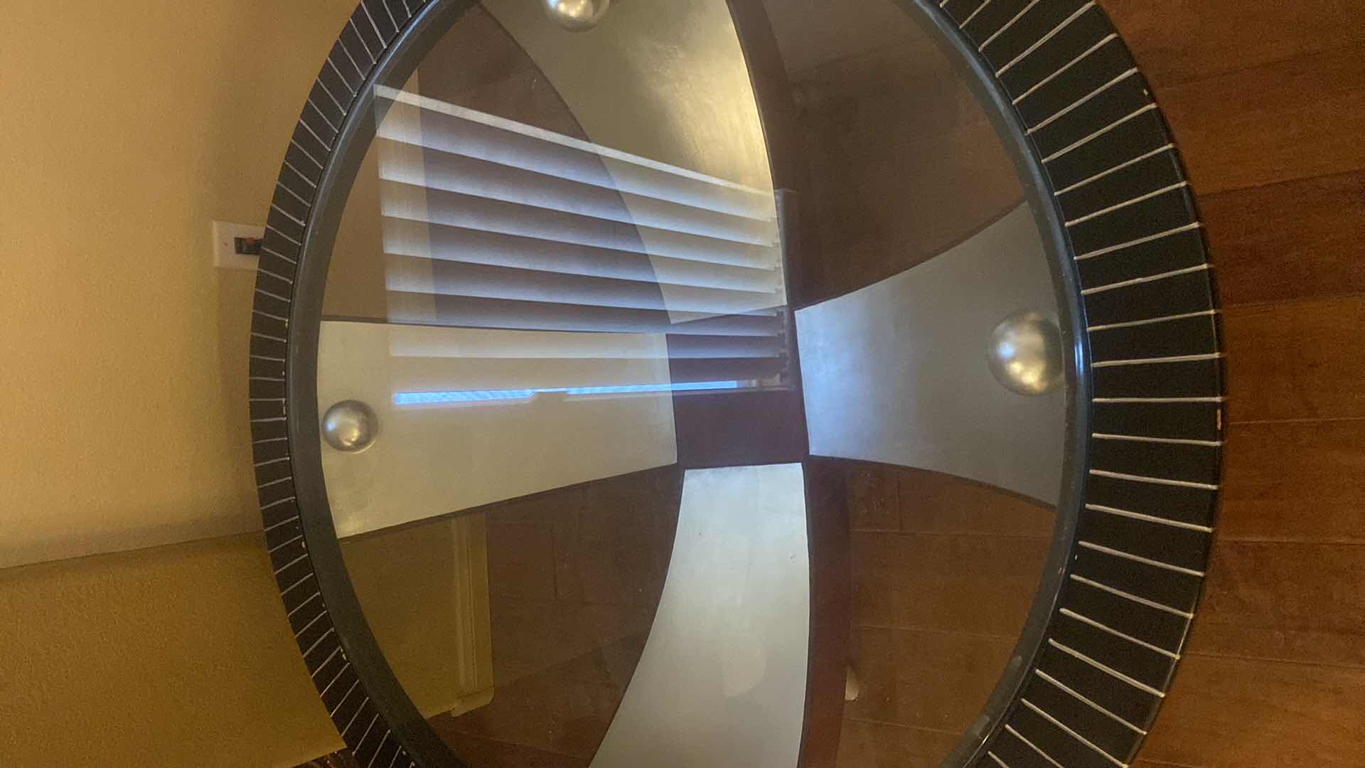 Photo 1 of 42” ROUND MODERN GLASS l, METAL & WOOD COCKTAIL TABLE H20”