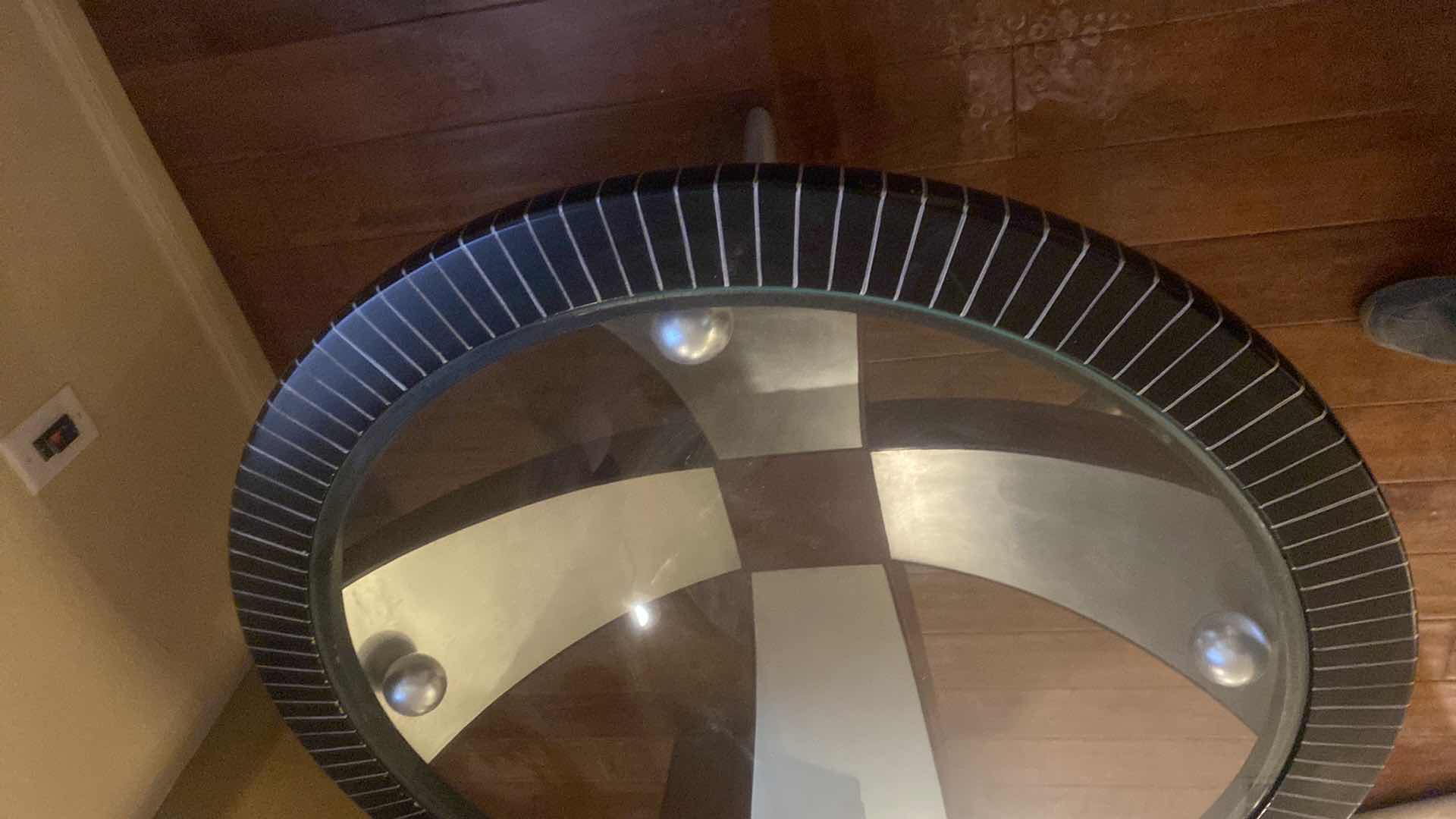 Photo 1 of 42” ROUND MODERN GLASS l, METAL & WOOD COCKTAIL TABLE H20”