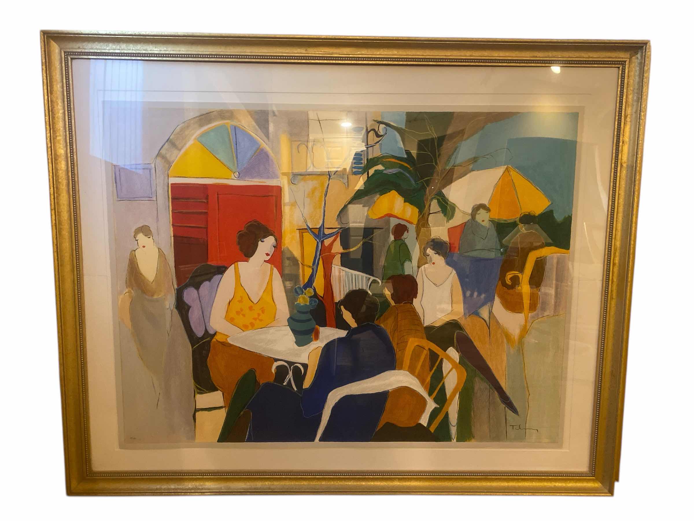 Photo 1 of VINTAGE 1992 GOLD FRAMED ITZCHAK TARKAY “GARDEN CAFE” SERIGRAPH SIGNED & NUMBERED ARTWORK UNFRAMED MEASURES 35 1/2” X 45 3/4” FRAMED 57” X 47“ WITH COA