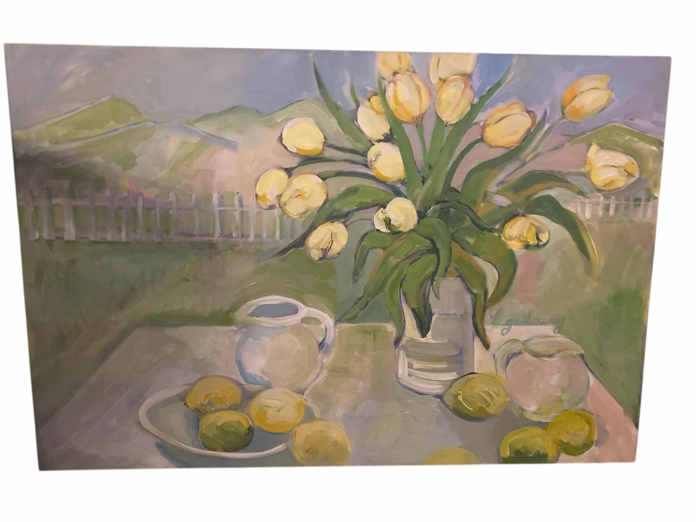 Photo 1 of STRETCHED CANVAS PAINTING “FIELDS OF TULIPS” by BARBARA GALLOWAY ARTWORK 36” X 24 1/2”