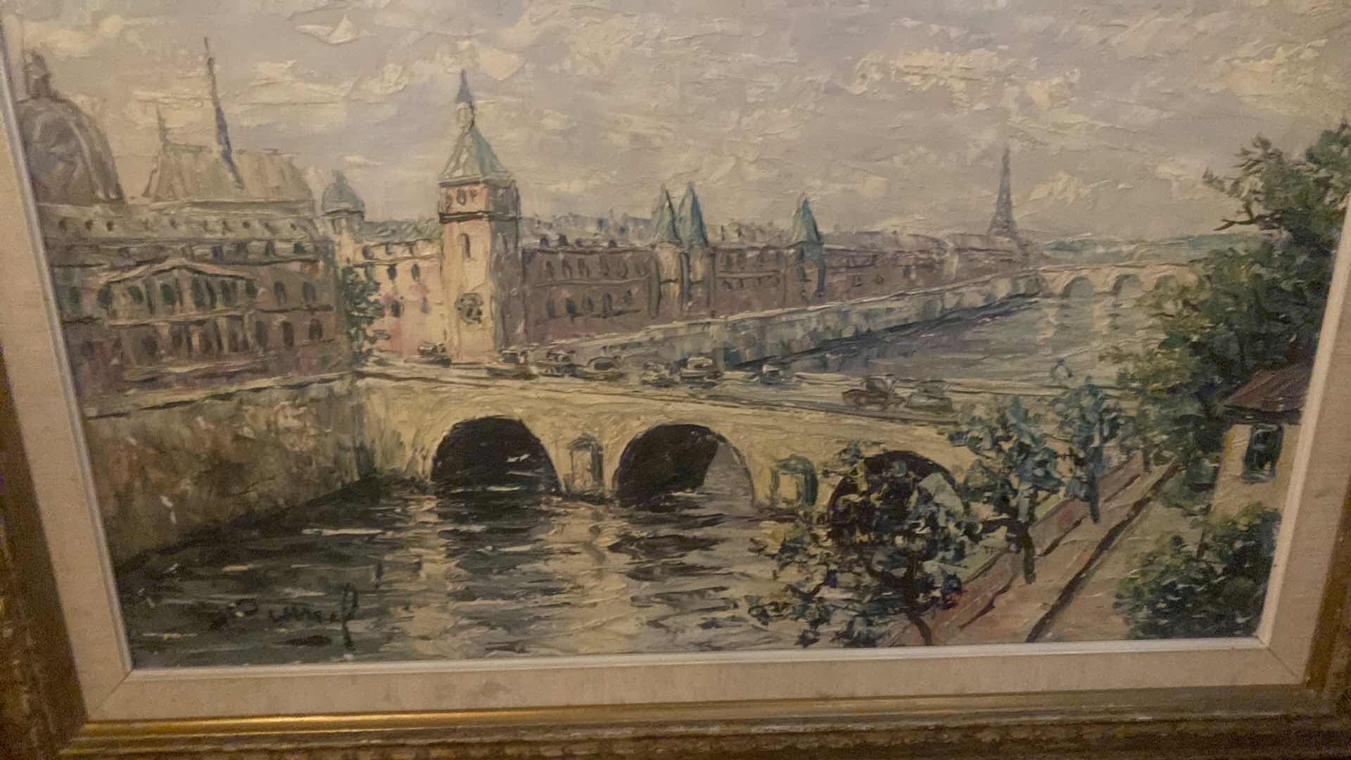 Photo 1 of FRAMED OIL PAINTING CANAL SCENE ARTWORK 32” X 25 1/2”