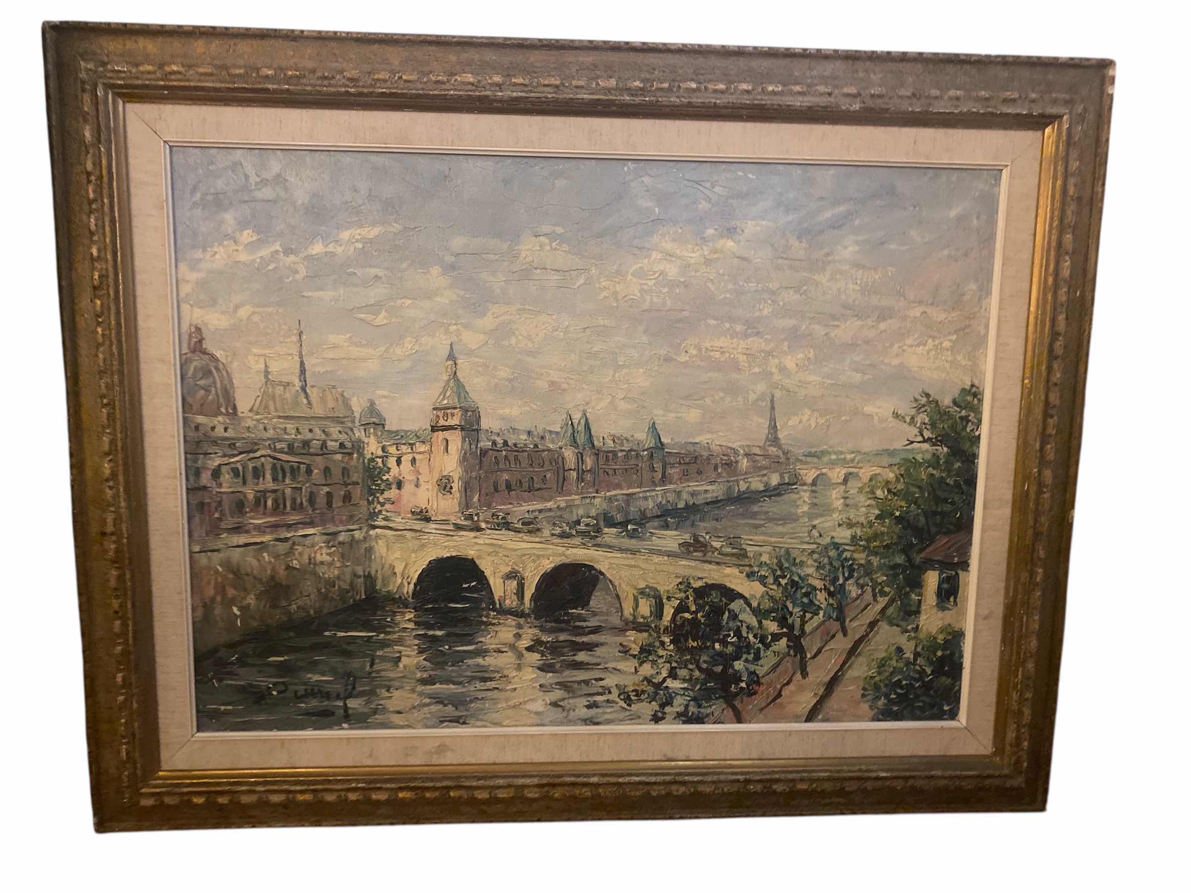 Photo 1 of FRAMED OIL PAINTING CANAL SCENE ARTWORK 32” X 25 1/2”