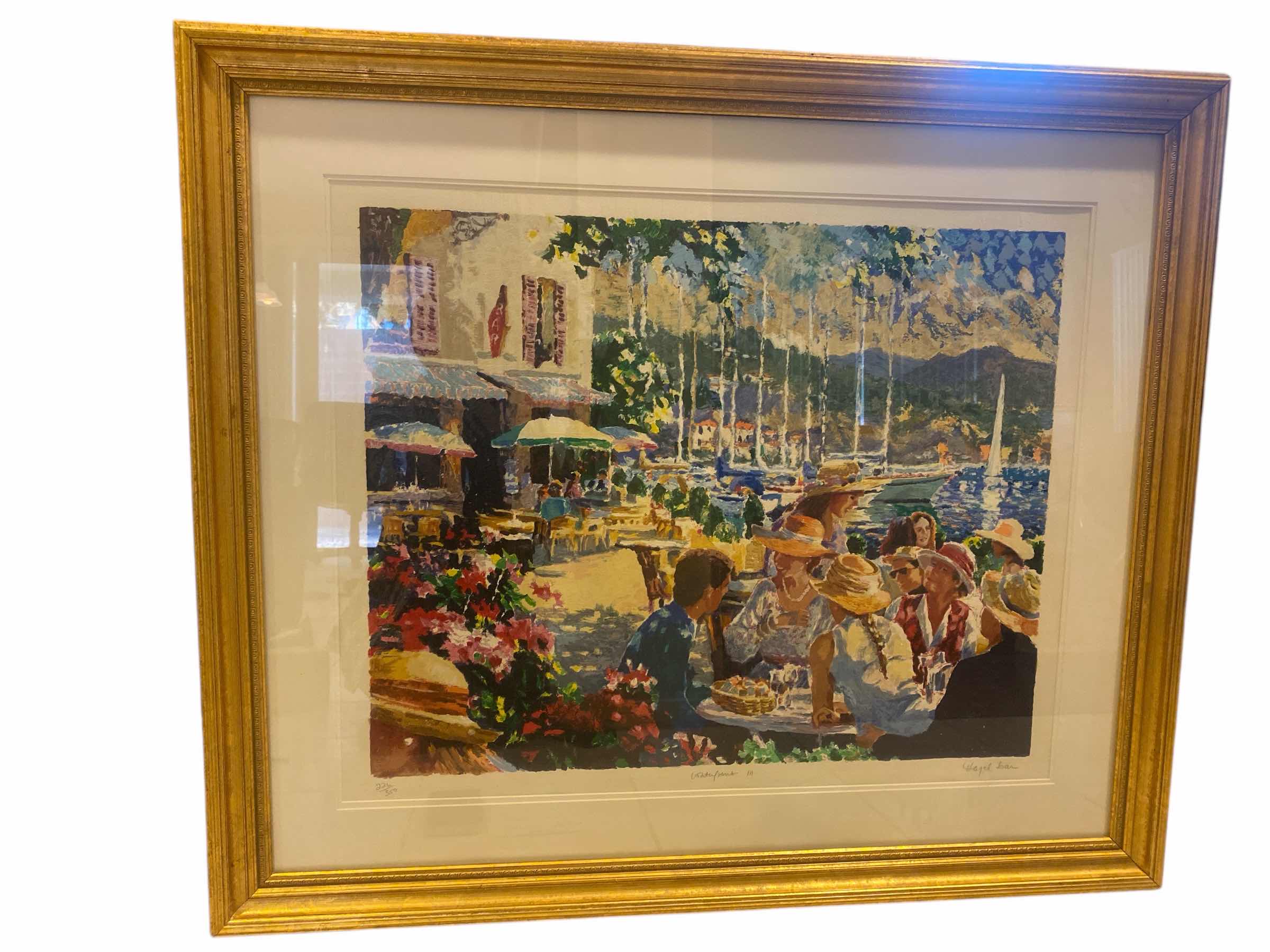 Photo 1 of VINTAGE GOLD FRAMED “WATERFRONT III” by HAZEL SOAN SERIGRAPH SIGNED & NUMBERED ARTWORK UNFRAMED MEASURES 23 1/2” X 29 1/2” FRAMED 42 1/2“ X 37“ WITH COA
