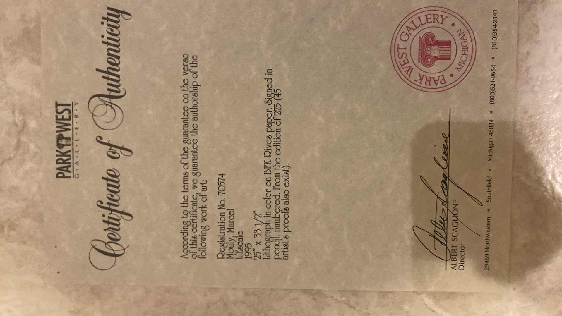 Photo 1 of VINTAGE BLACK & GOLD FRAMED “L’ESCALE” by MARCEL MOULY SIGNED & NUMBERED LITHOGRAPH ARTWORK UNFRAMED 25” X 33 1/2” FRAMED 47“ X 38“ WITH COA