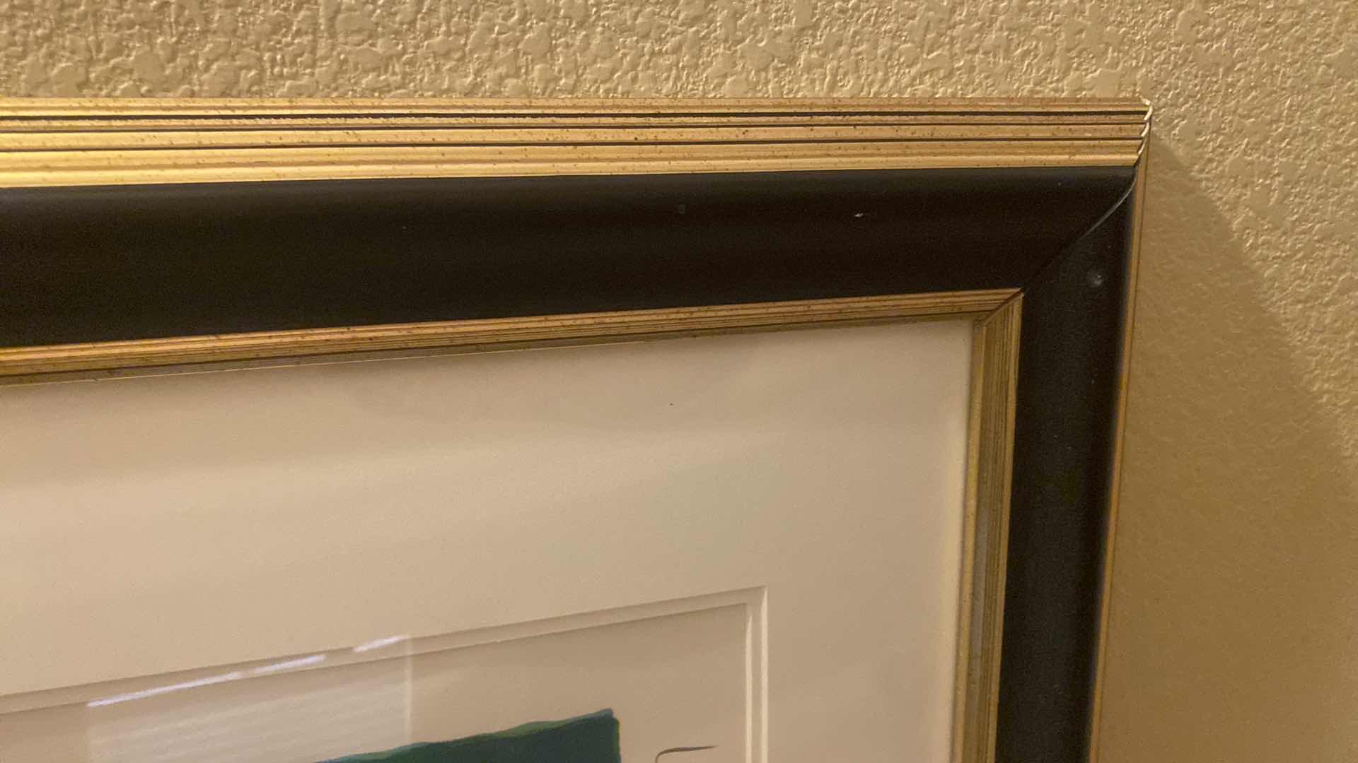 Photo 1 of VINTAGE BLACK & GOLD FRAMED “L’ESCALE” by MARCEL MOULY SIGNED & NUMBERED LITHOGRAPH ARTWORK UNFRAMED 25” X 33 1/2” FRAMED 47“ X 38“ WITH COA