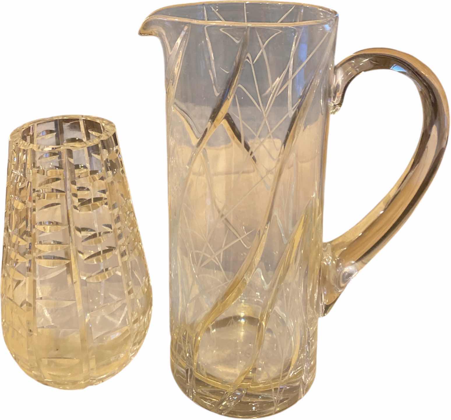 Photo 1 of 2 - CUT GLASS VASE & PITCHER H10”