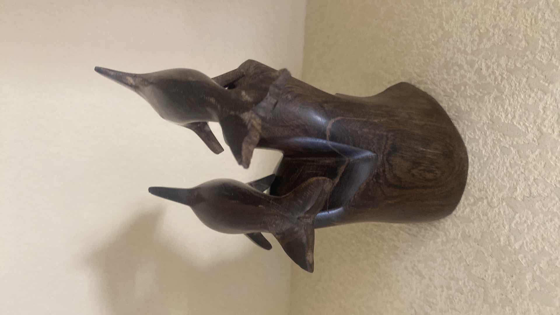 Photo 1 of CARVED WOOD DOLPHINS SCULPTURE H8”
