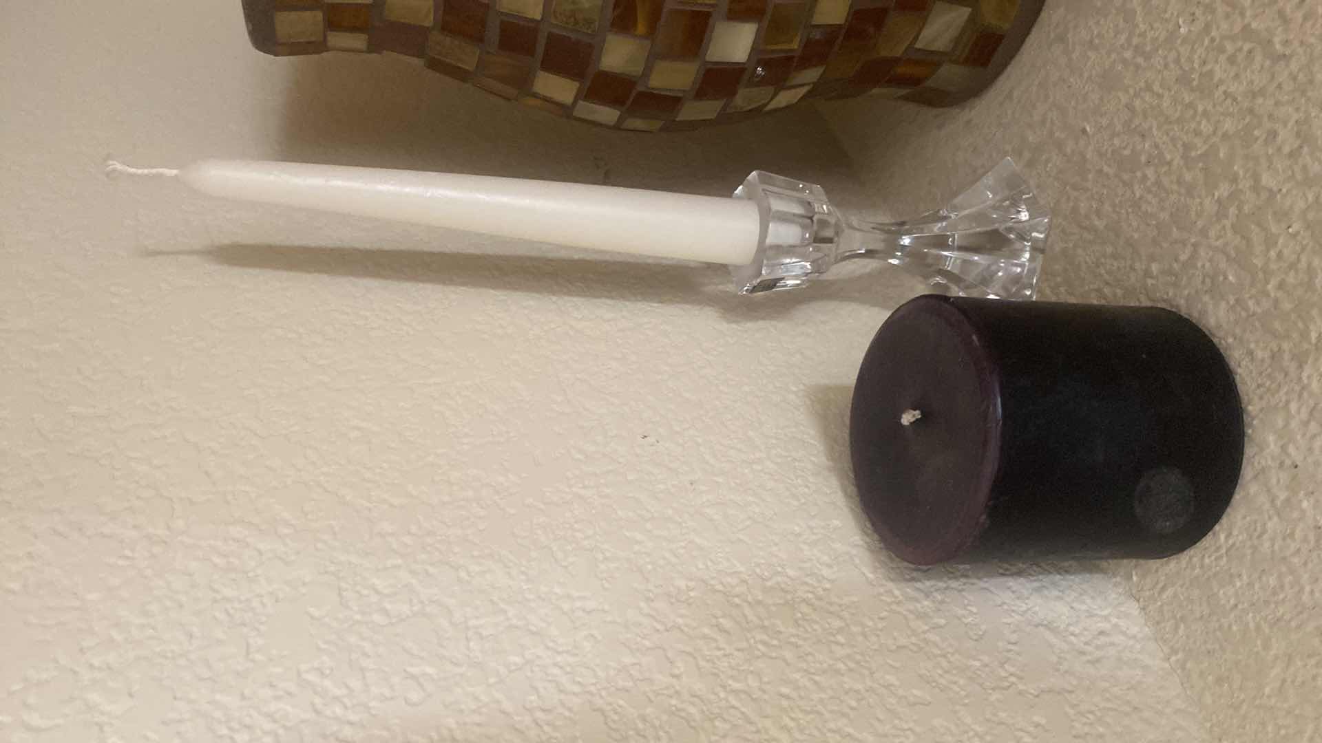 Photo 1 of CANDLES & GLASS CANDLE HOLDERS TALLEST 10 1/2”