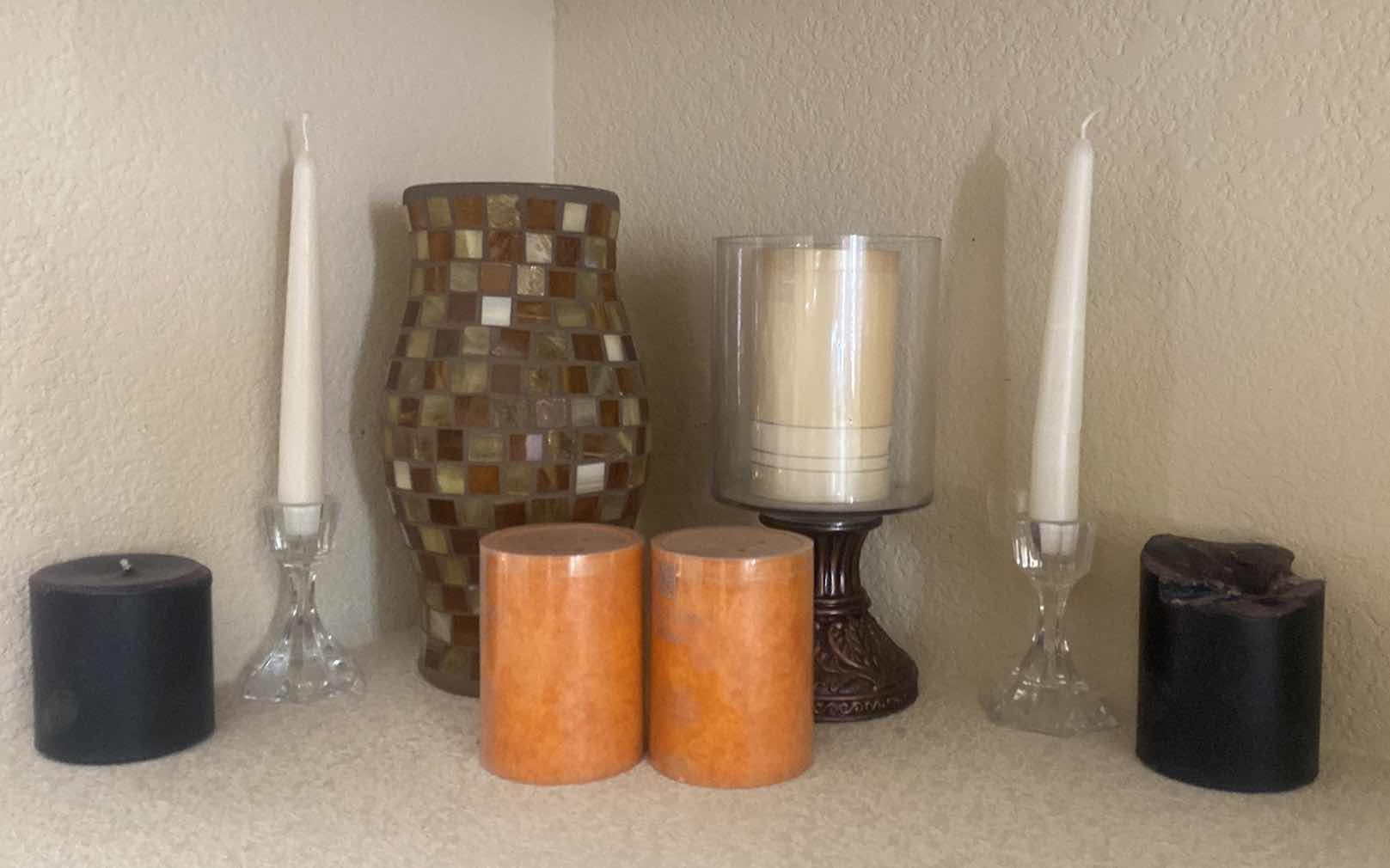 Photo 1 of CANDLES & GLASS CANDLE HOLDERS TALLEST 10 1/2”