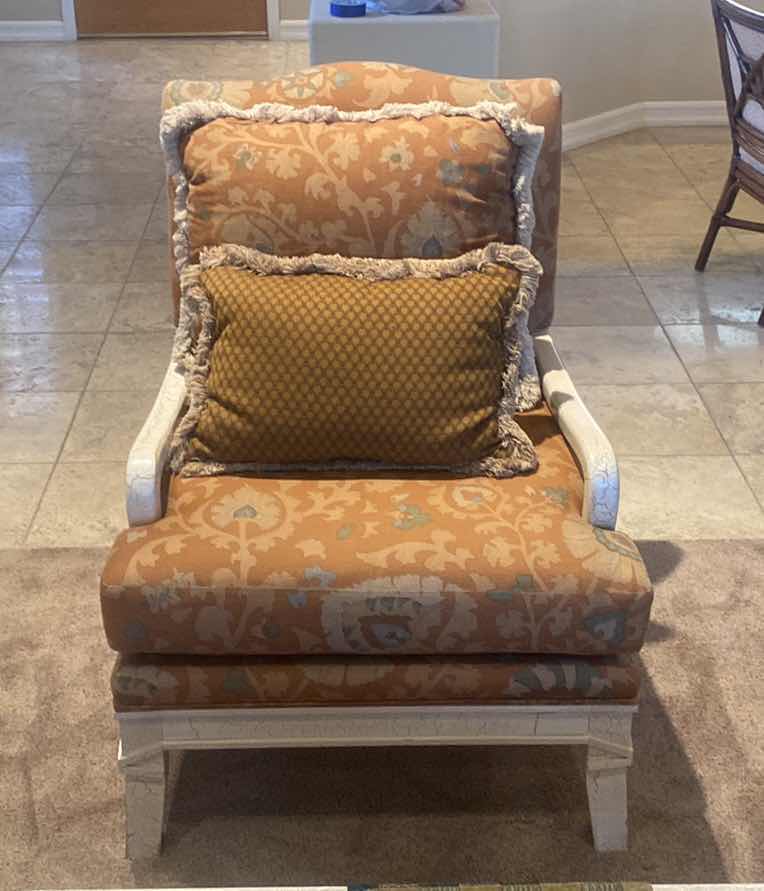 Photo 1 of VINTAGE LOUIS XV UPHOLSTERED OCCASIONAL CHAIR WITH CRACLE FINISH WOOD (2 AVAILABLE RACK SOLD SEPARATELY)