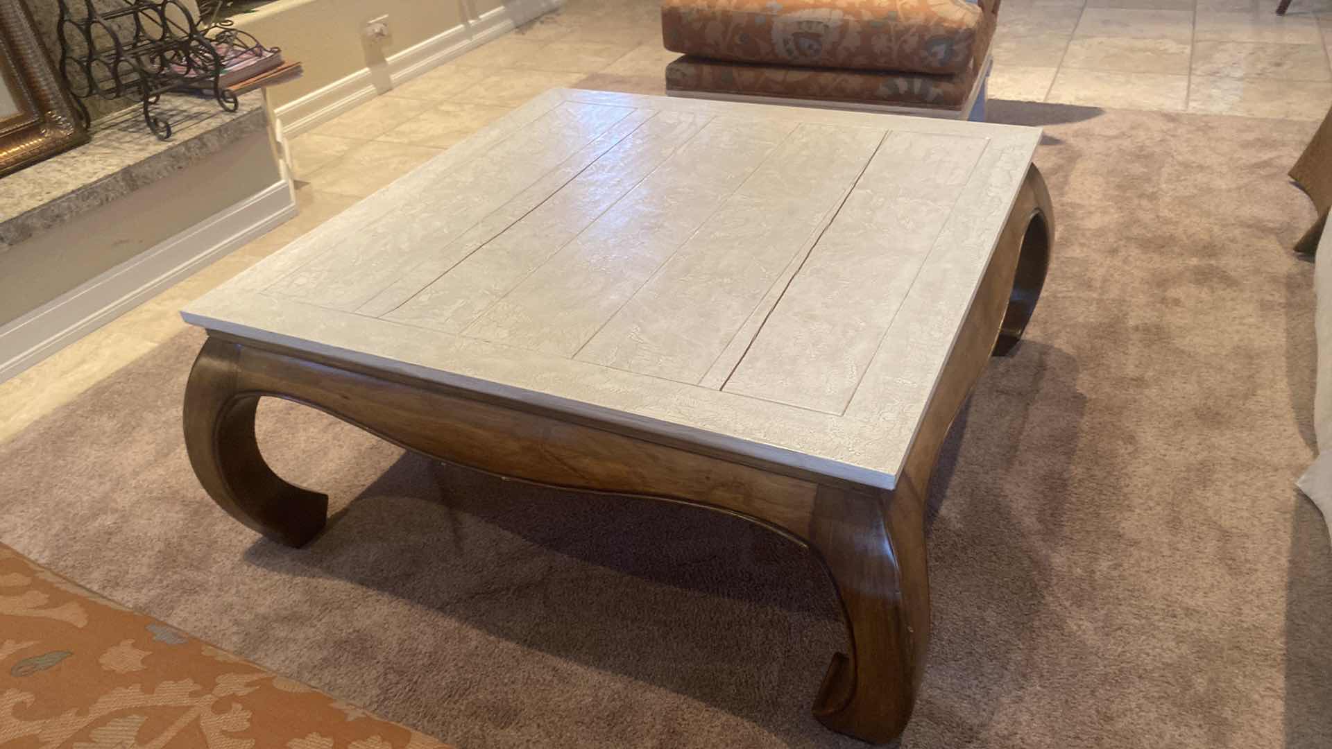 Photo 1 of WOOD SQUARE COFFEE TABLE WITH CRACKLE FINISH TOP 40” X 40” H 18”