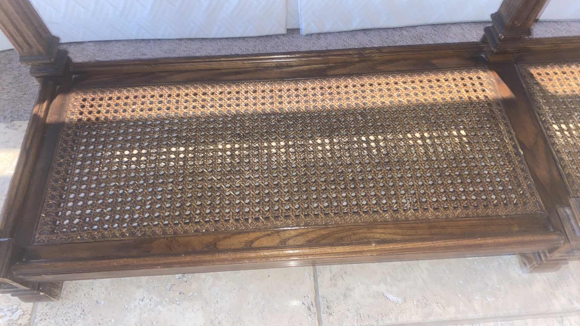 Photo 1 of WOOD SOFA TABLE WITH CANE BOTTOM SHELF 60” X 16” H27”