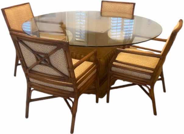 Photo 1 of 60” ROUND GLASS PEDESTAL DINING TABLE H30” (CHAIRS SOLD SEPARATELY)