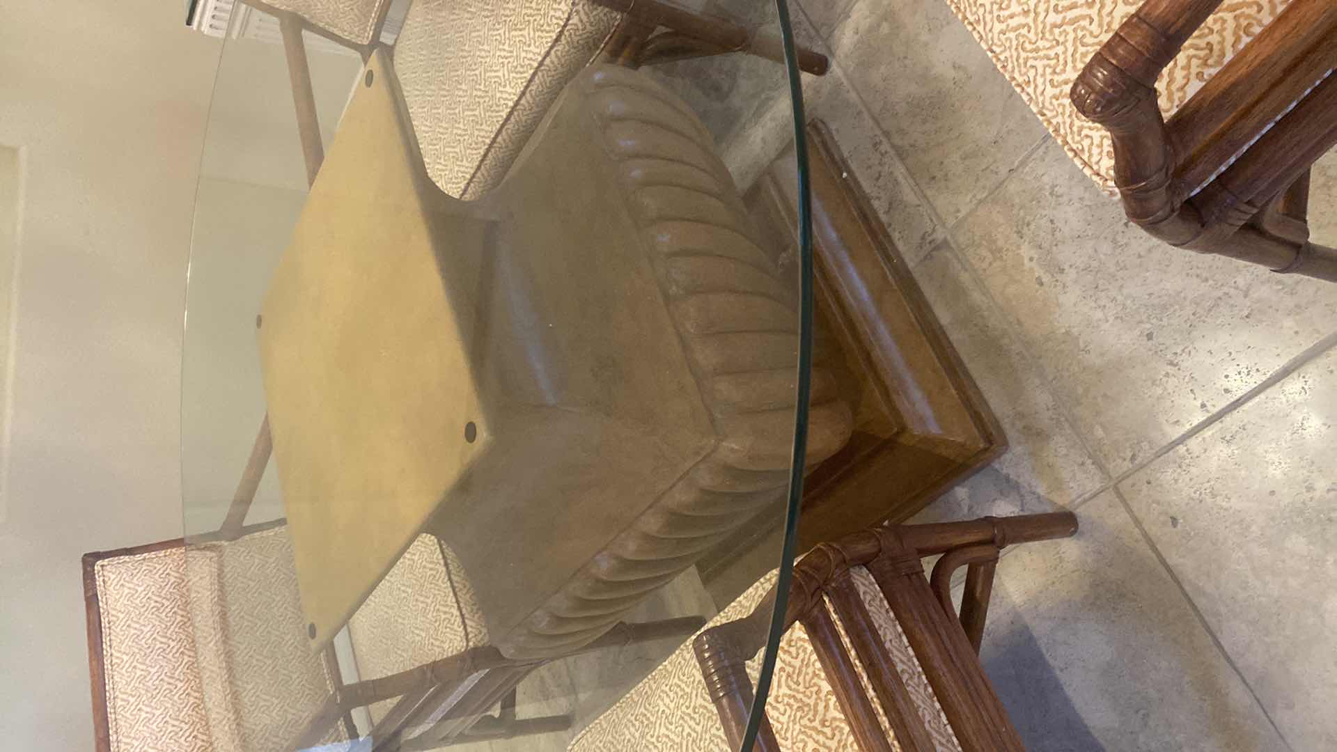 Photo 1 of 60” ROUND GLASS PEDESTAL DINING TABLE H30” (CHAIRS SOLD SEPARATELY)