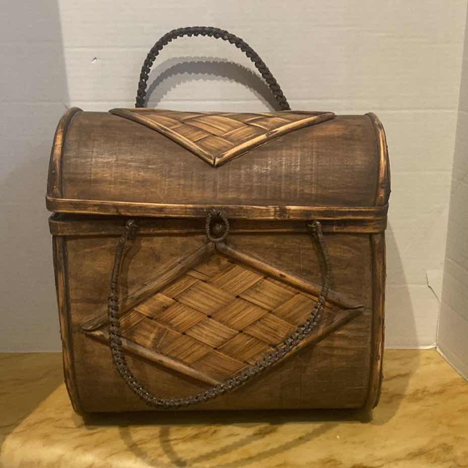 Photo 1 of VINTAGE BOMBAY COMPANY WOODEN BASKET 12” X 7” H13”