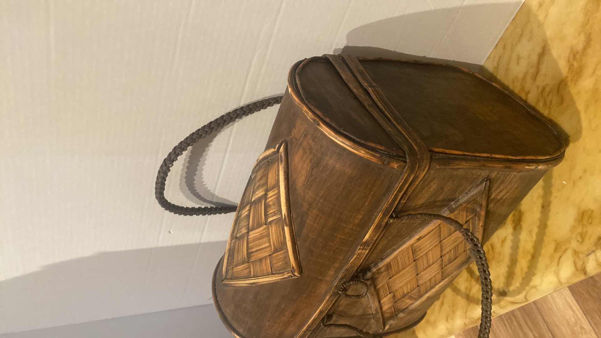 Photo 1 of VINTAGE BOMBAY COMPANY WOODEN BASKET 12” X 7” H13”