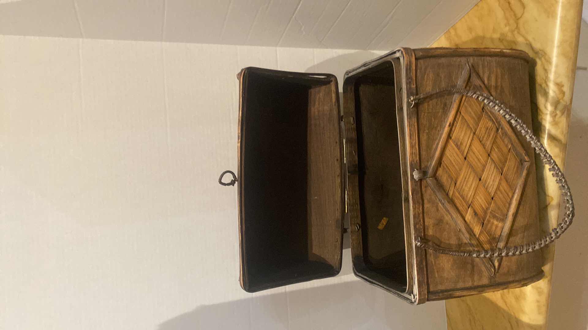 Photo 1 of VINTAGE BOMBAY COMPANY WOODEN BASKET 12” X 7” H13”