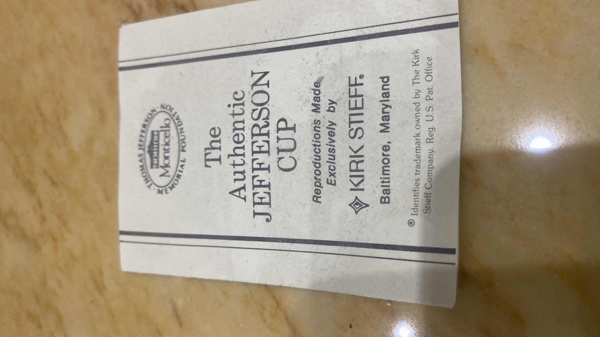 Photo 1 of AUTHENTIC REPRODUCTION PEWTER JEFFERSON CUP H6 1/2”