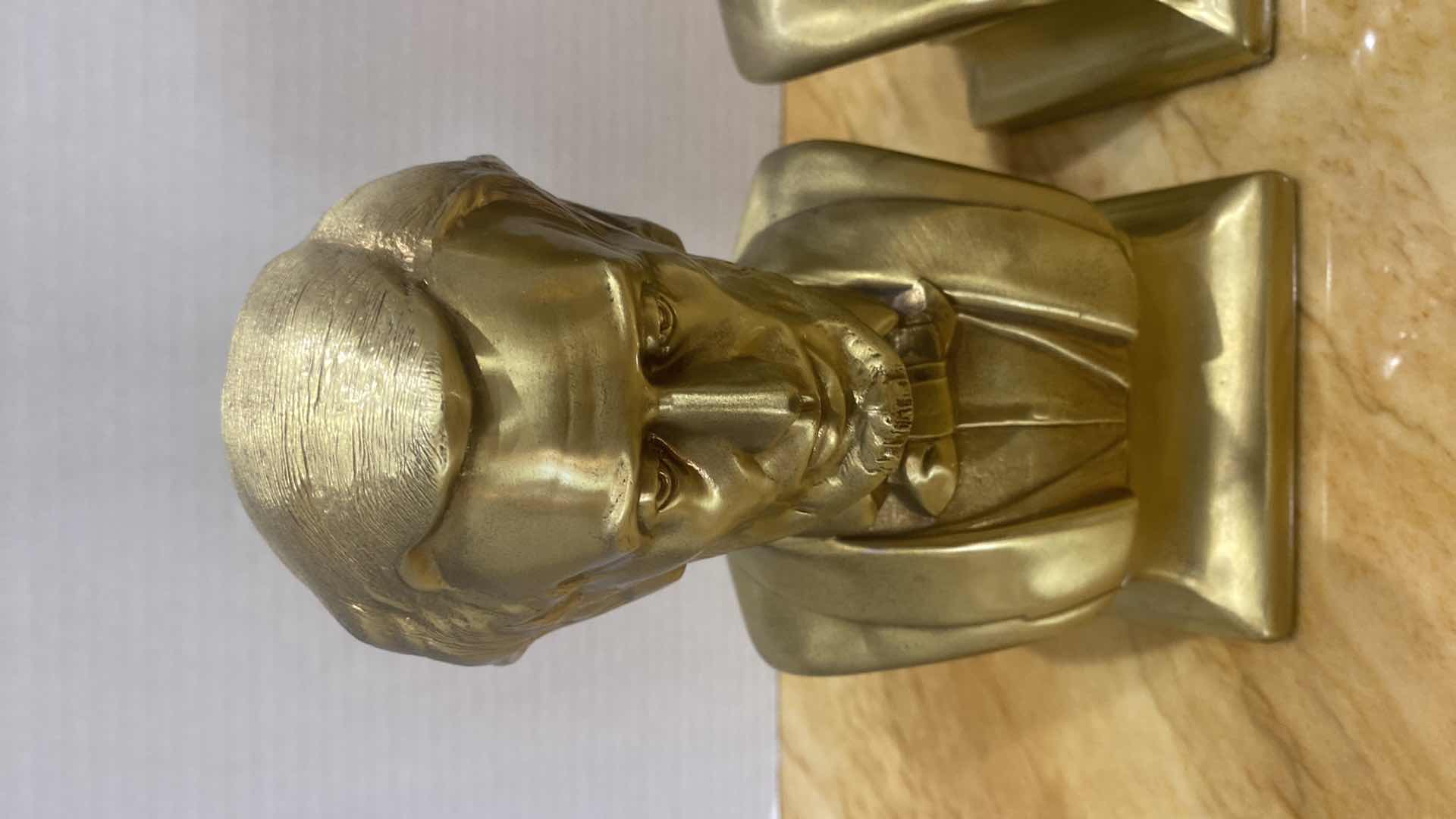 Photo 1 of HEAVY GOLD LINCOLN BUST BOOK ENDS H8 1/2”