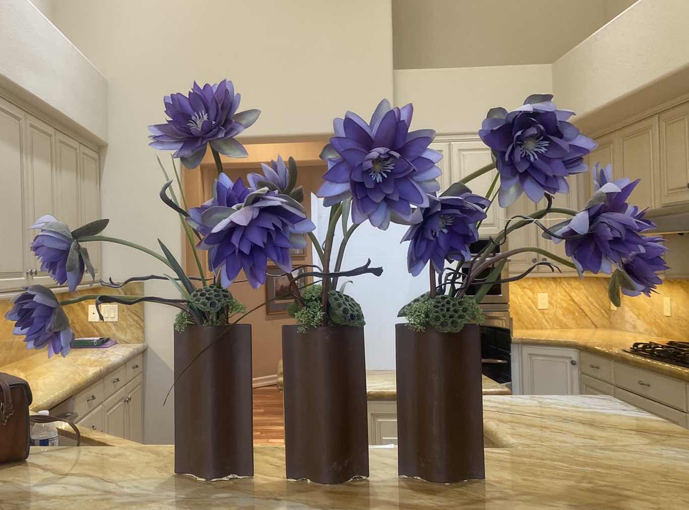 Photo 1 of 3-ARTIFICIAL FLORAL SET WITH PURPLE FLOWERS H30”