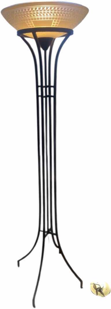 Photo 1 of HEAVY METAL TORCHIERE FLOOR LAMP WITH GLASS SHADE H 72”