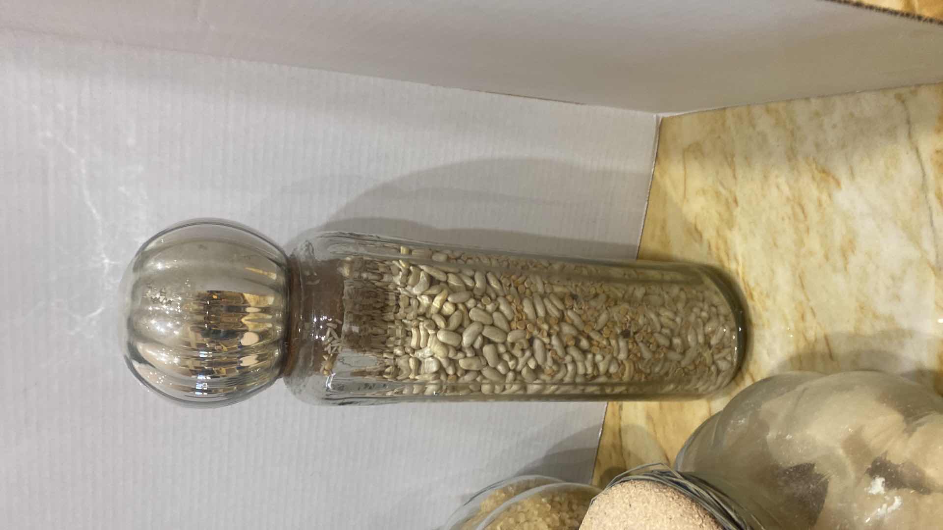 Photo 1 of 3-GLASS JARS WITH PASTA BEANS AND SOAP, 9” X 18”