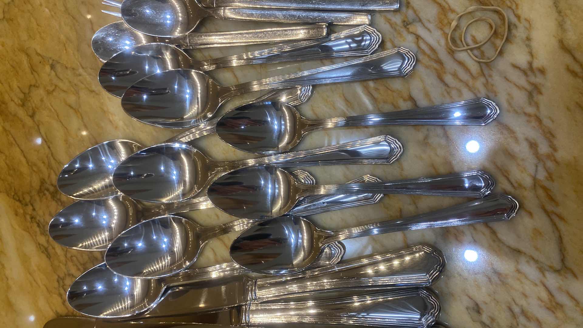 Photo 1 of 21-LENNOX 18/10 STAINLESS SILVERWARE& 21- HENKELS 18/10 STAINLESS SILVERWARE IN METAL BASKET