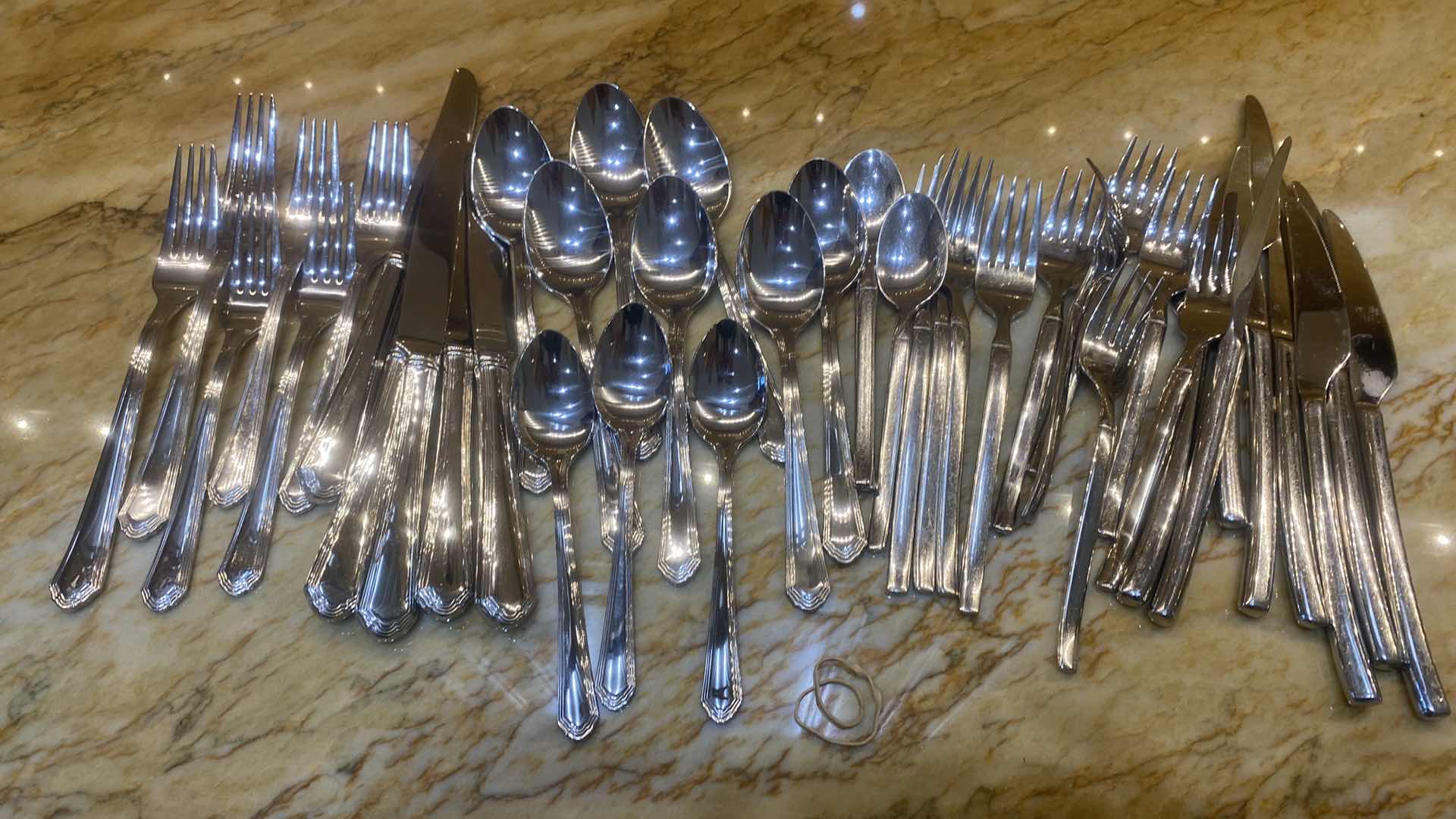 Photo 1 of 21-LENNOX 18/10 STAINLESS SILVERWARE& 21- HENKELS 18/10 STAINLESS SILVERWARE IN METAL BASKET