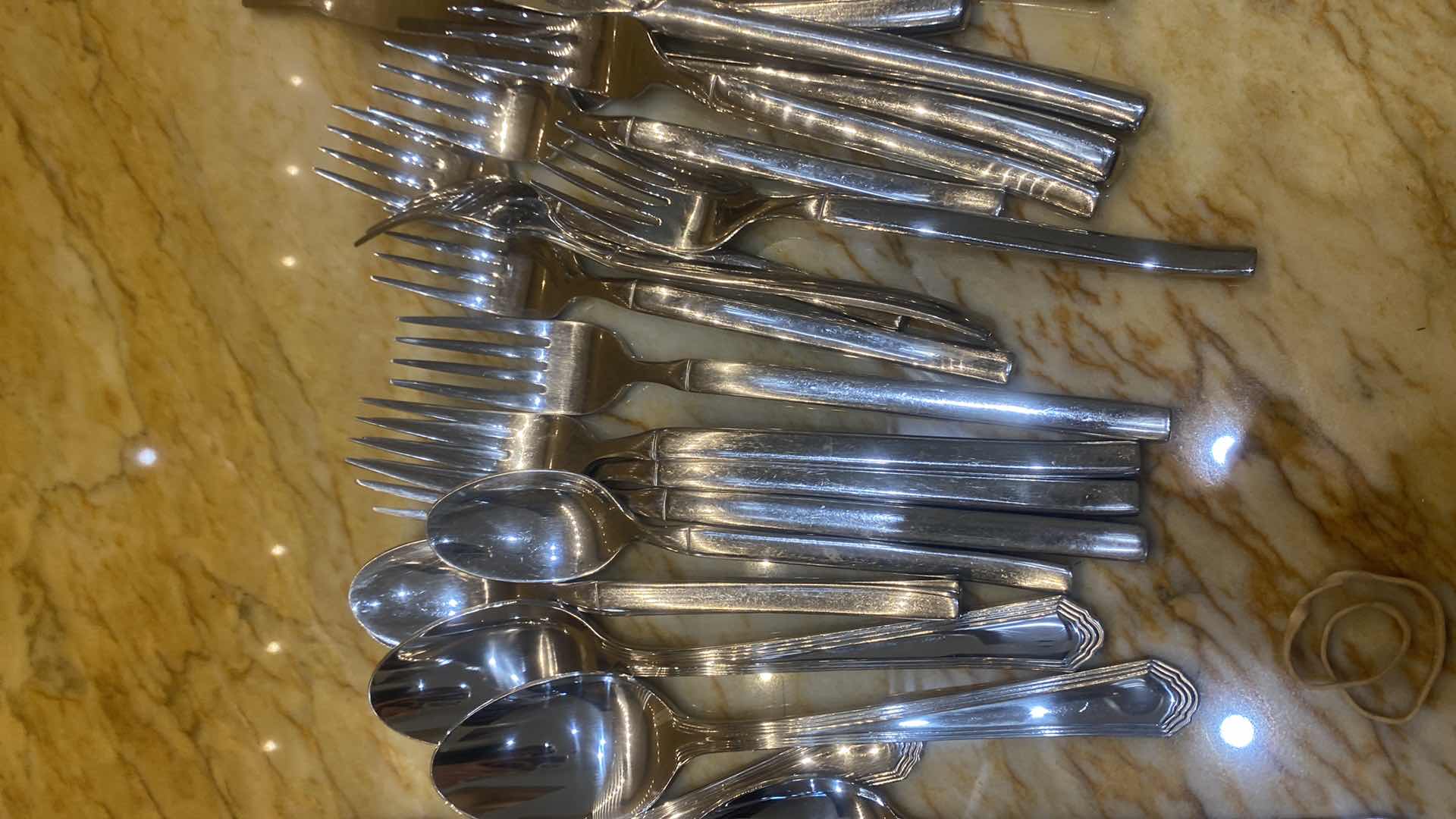 Photo 1 of 21-LENNOX 18/10 STAINLESS SILVERWARE& 21- HENKELS 18/10 STAINLESS SILVERWARE IN METAL BASKET