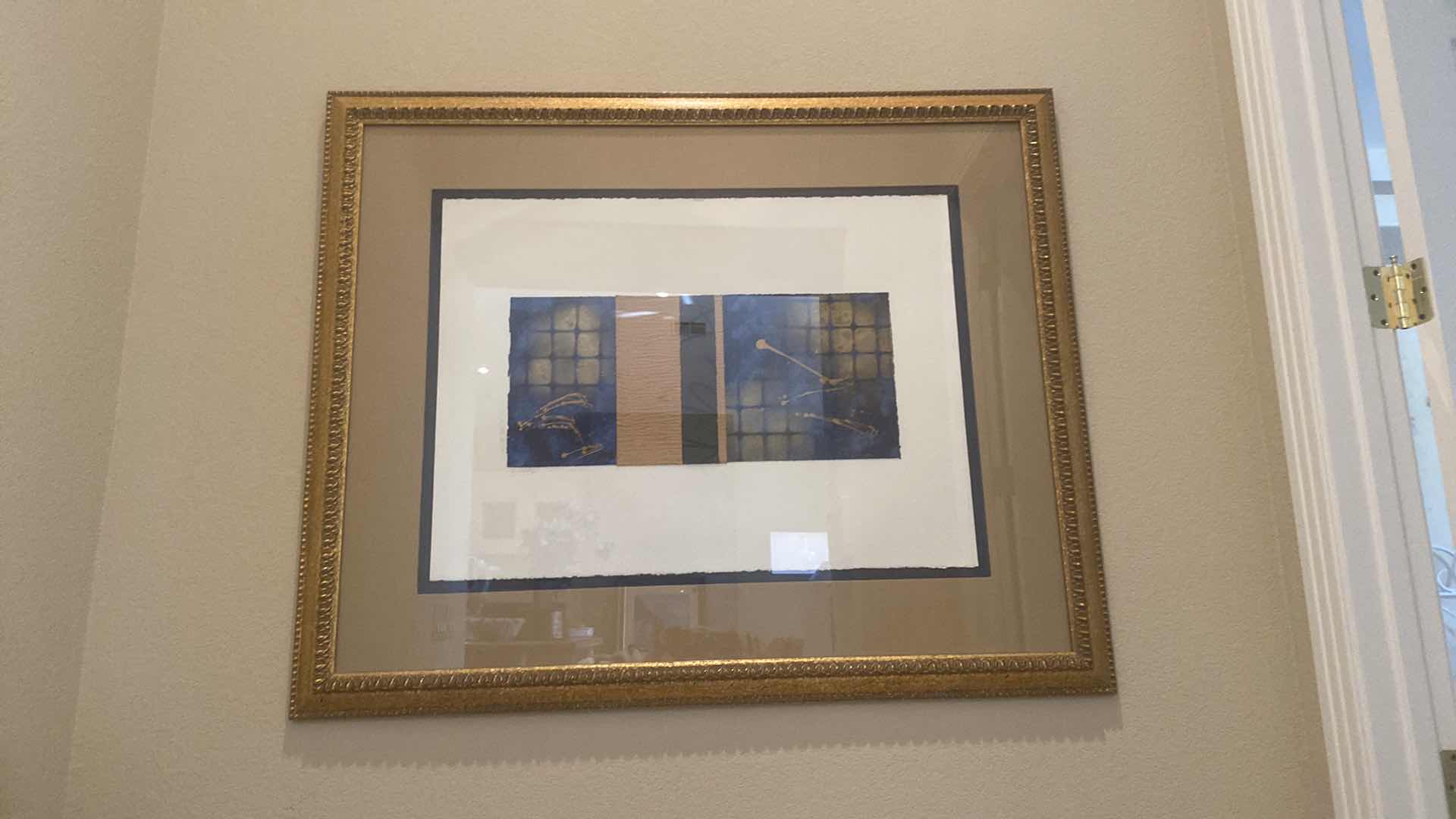 Photo 1 of VINTAGE 1996 GOLD FRAMED ABSTRACT ON PAPER SIGNED ARTWORK 44 1/2” x 36”