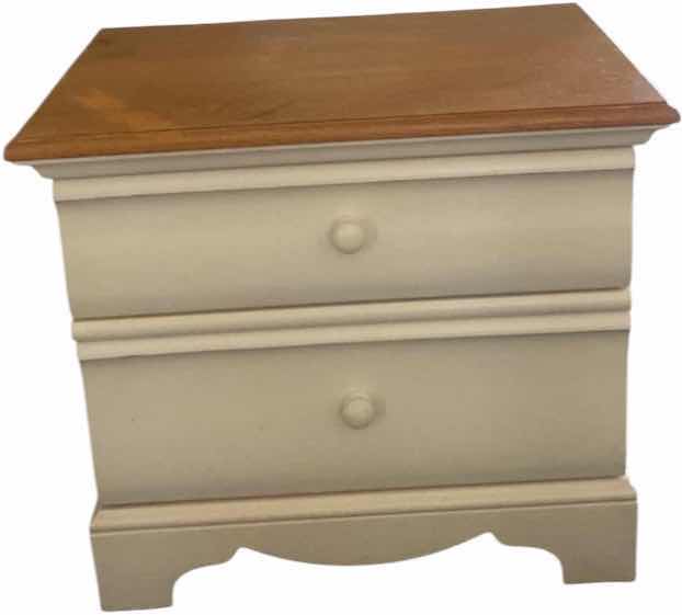Photo 1 of PAIR OF IMPRESSIONS BY THOMASVILLE OFF-WHITE NIGHTSTANDS WITH WOOD TOP 28” X 18” H 25”