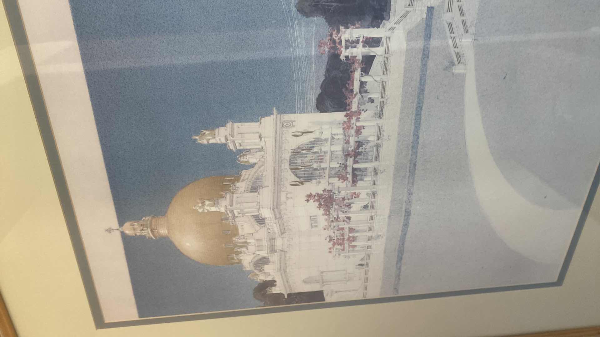 Photo 1 of WHITE WOOD FRAMED PRINT OF SAINT LEOPOLD CHURCH IN VIENNA AUSTRIA DESIGNED BY ARCHITECT OTTO WAGNER ARTWORK 37” X 38”