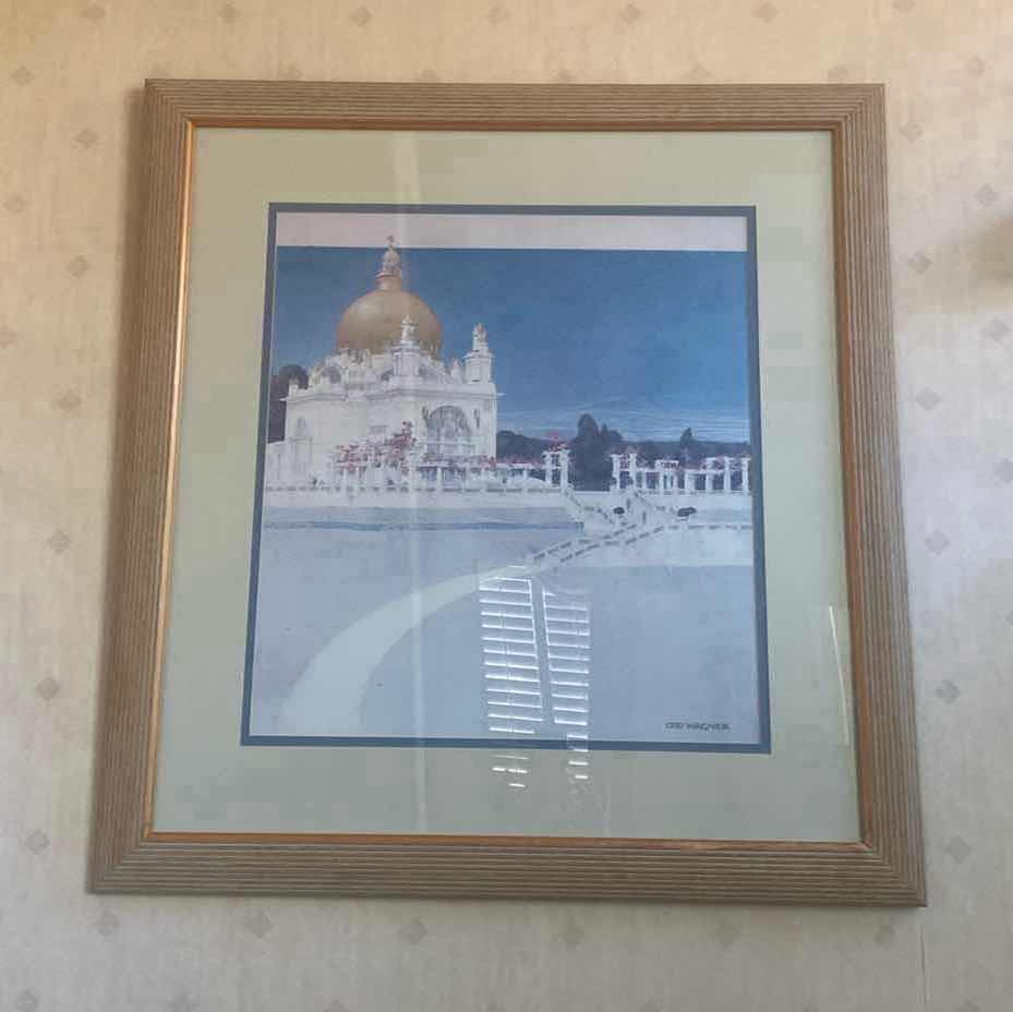 Photo 1 of WHITE WOOD FRAMED PRINT OF SAINT LEOPOLD CHURCH IN VIENNA AUSTRIA DESIGNED BY ARCHITECT OTTO WAGNER ARTWORK 37” X 38”