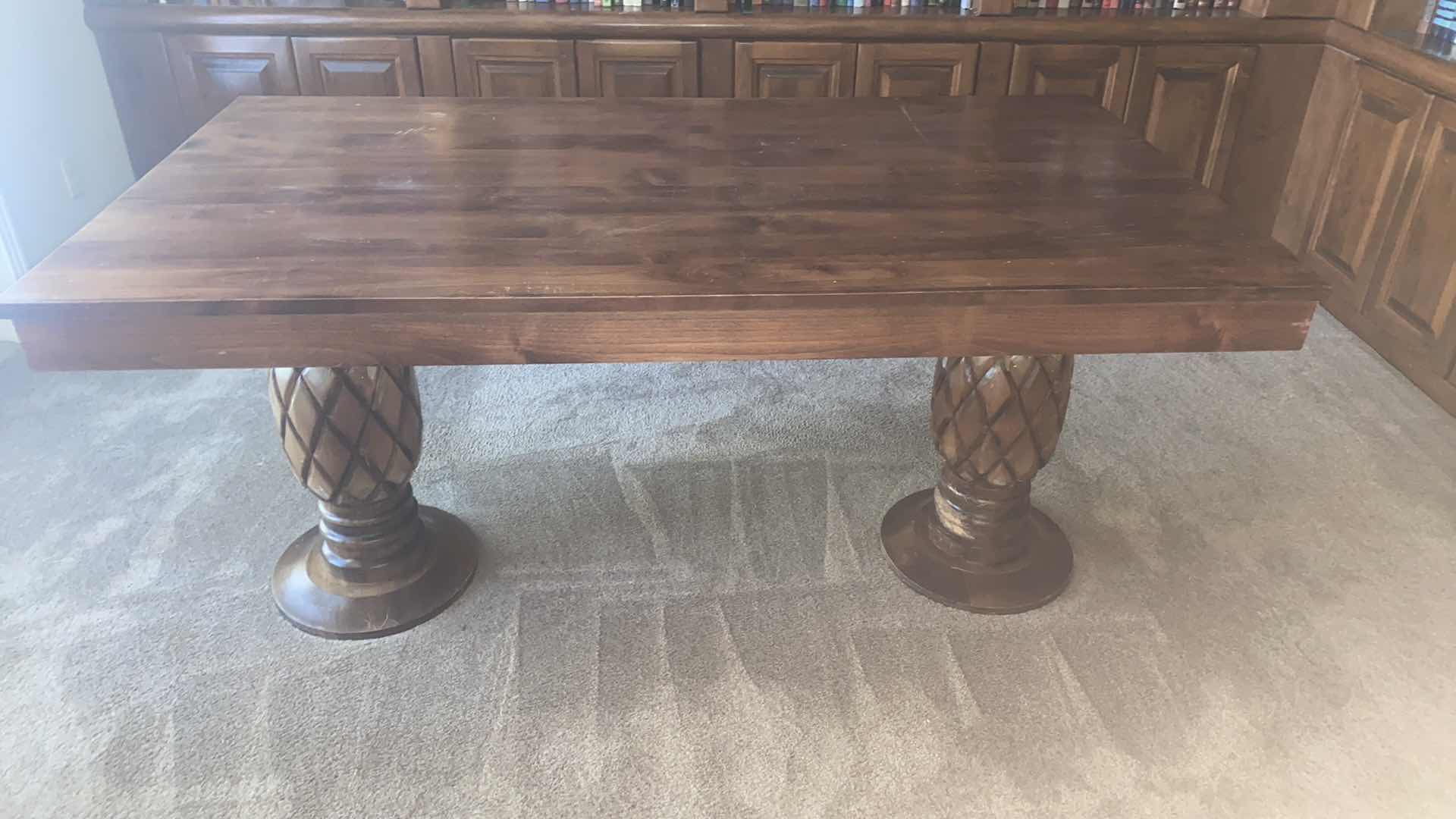 Photo 1 of WOOD TABLE WITH TWO PEDESTALS 66“ X 35 1/2“ H 31”