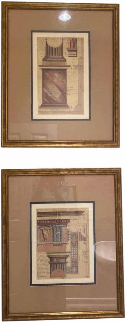 Photo 1 of 2-GOLD FRAMED CLASSICAL ARCHITECTURAL PRINTS ARTWORK 20 1/2“ X 25“